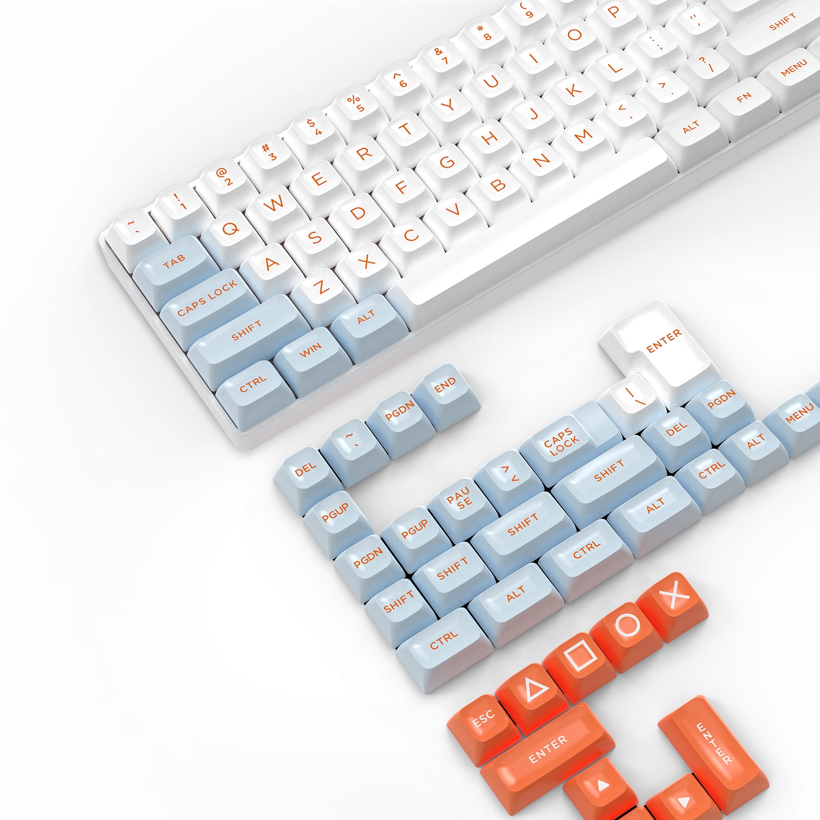 ATTACK SHARK 149 Keys PBT Double Shot Keycaps, ASA Profile, White/Blue/Orange