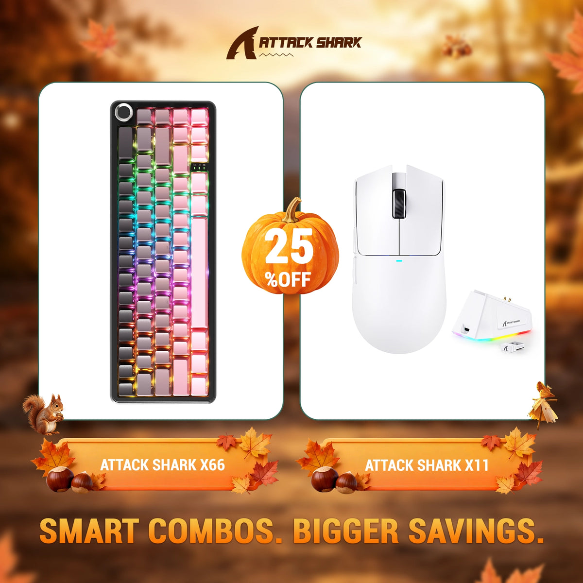 ATTACK SHARK X66 Wireless Mechanical Keyboard + X11 Wireless Gaming Mouse Bundle