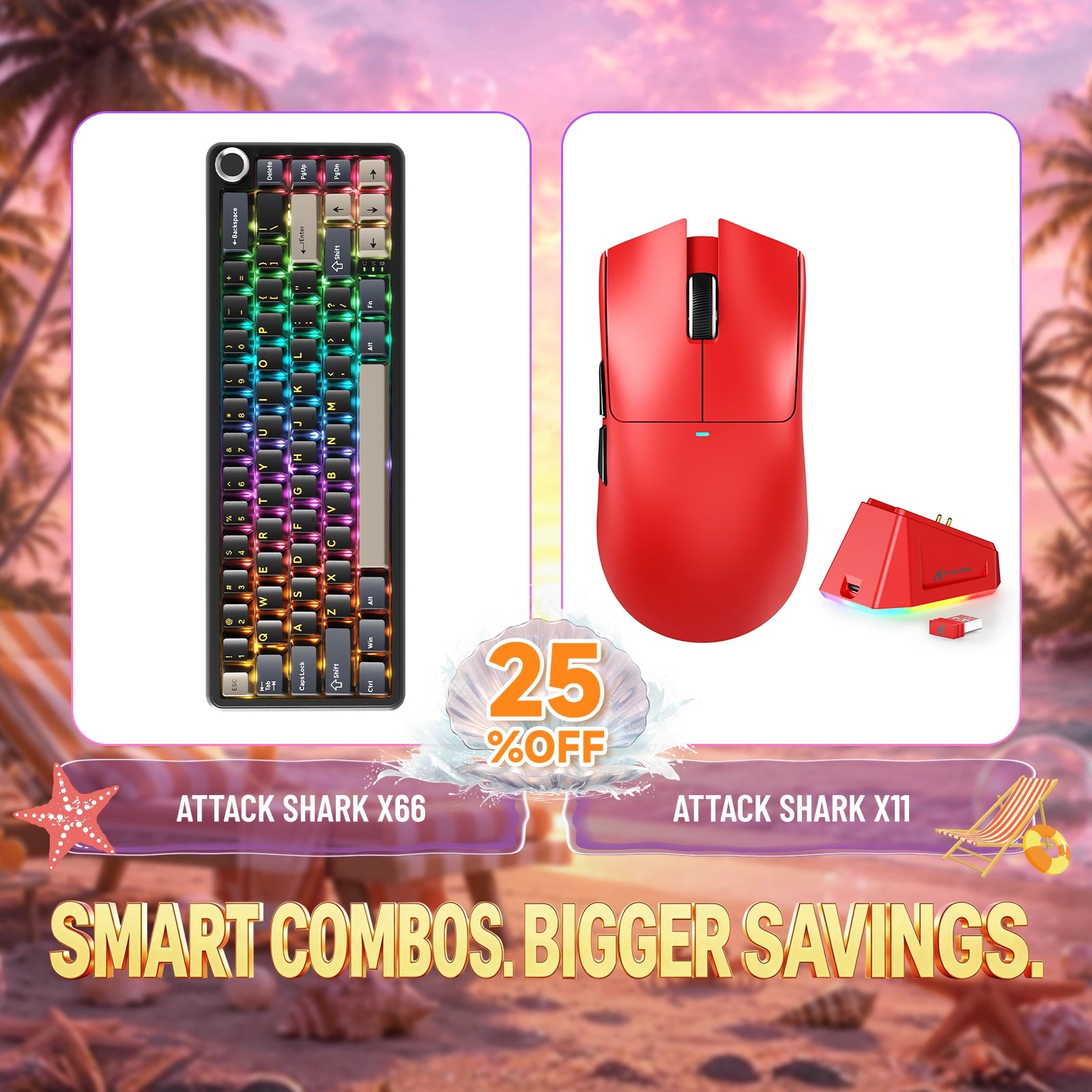 ATTACK SHARK X66 wireless mechanical keyboard and X11 red gaming mouse bundle, 25% off
