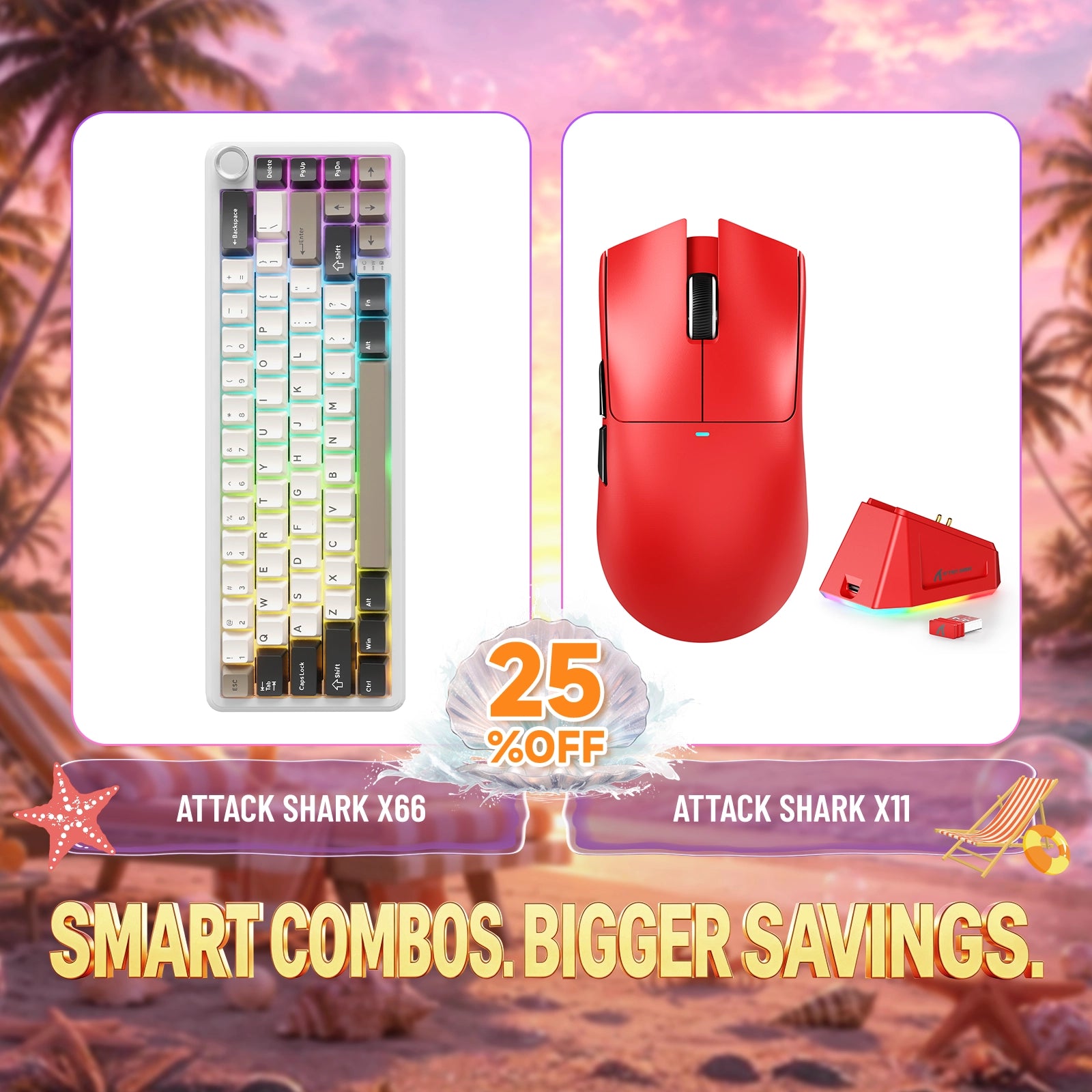 ATTACK SHARK X66 wireless mechanical keyboard and X11 gaming mouse bundle, 25% off