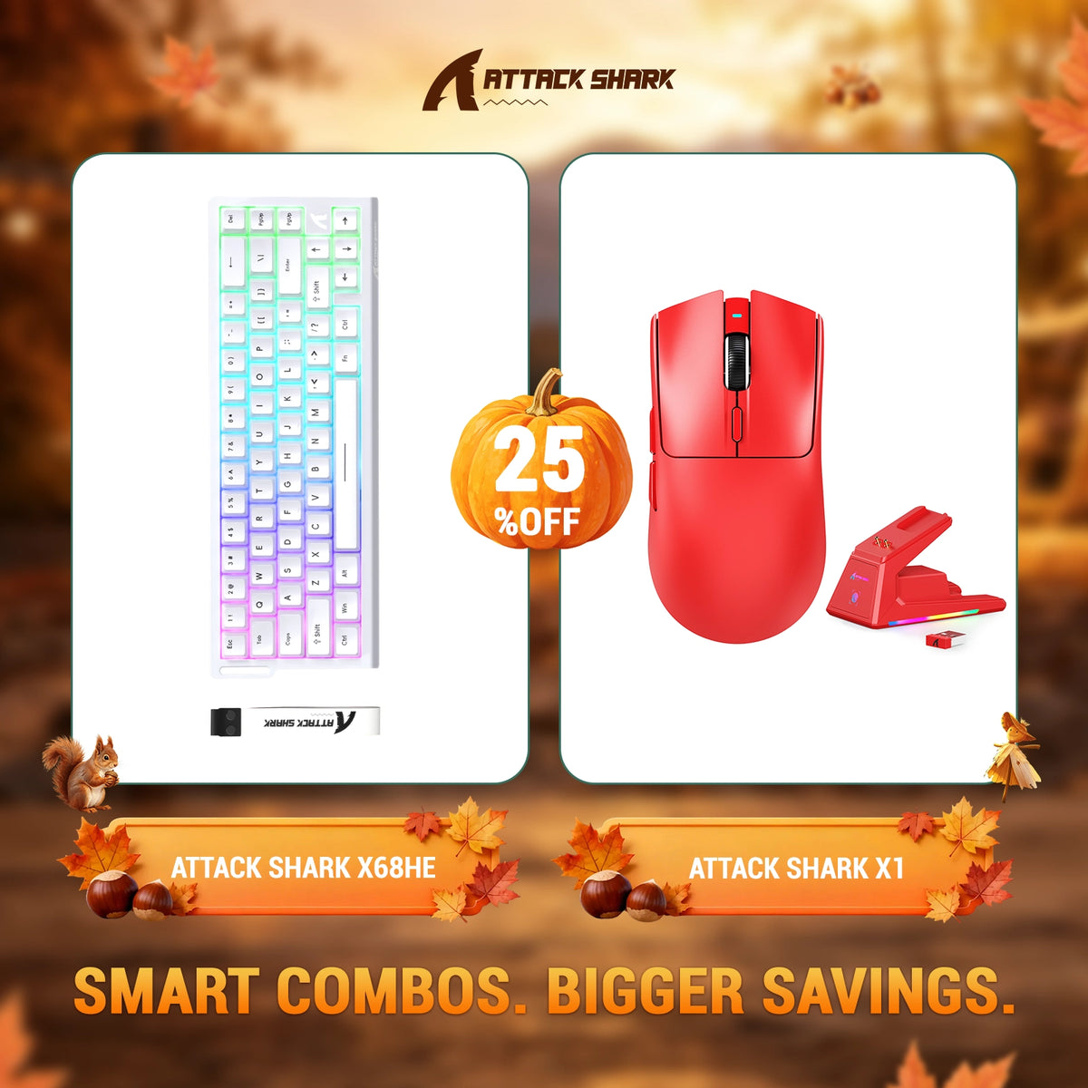 ATTACK SHARK X68HE Rapid Trigger Keyboard + X1 Wireless Gaming Mouse Bundle