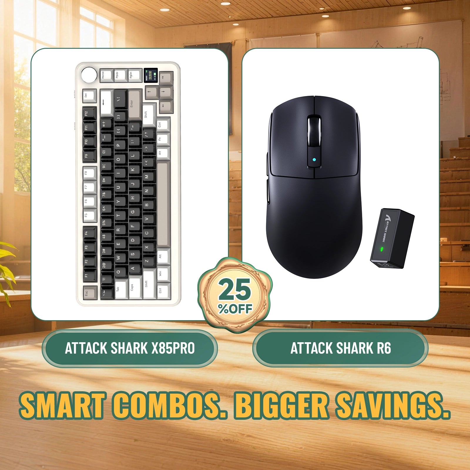 ATTACK SHARK X85 PRO Tri-mode Gasket Mechanical Keyboard + R6 Wireless Gaming Mouse Bundle