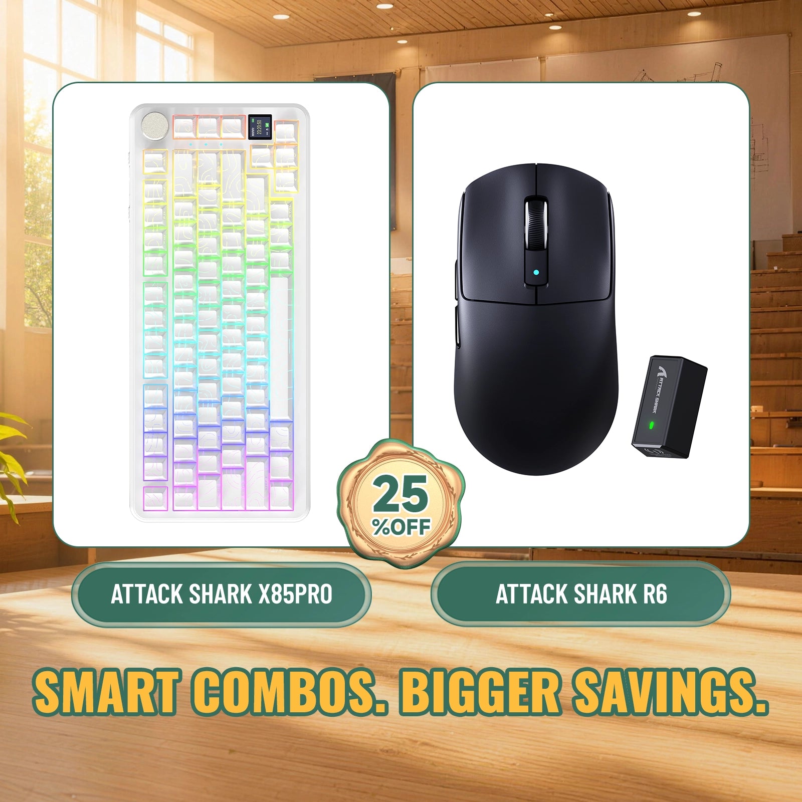 ATTACK SHARK X85 PRO Tri-mode Gasket Mechanical Keyboard + R6 Wireless Gaming Mouse Bundle