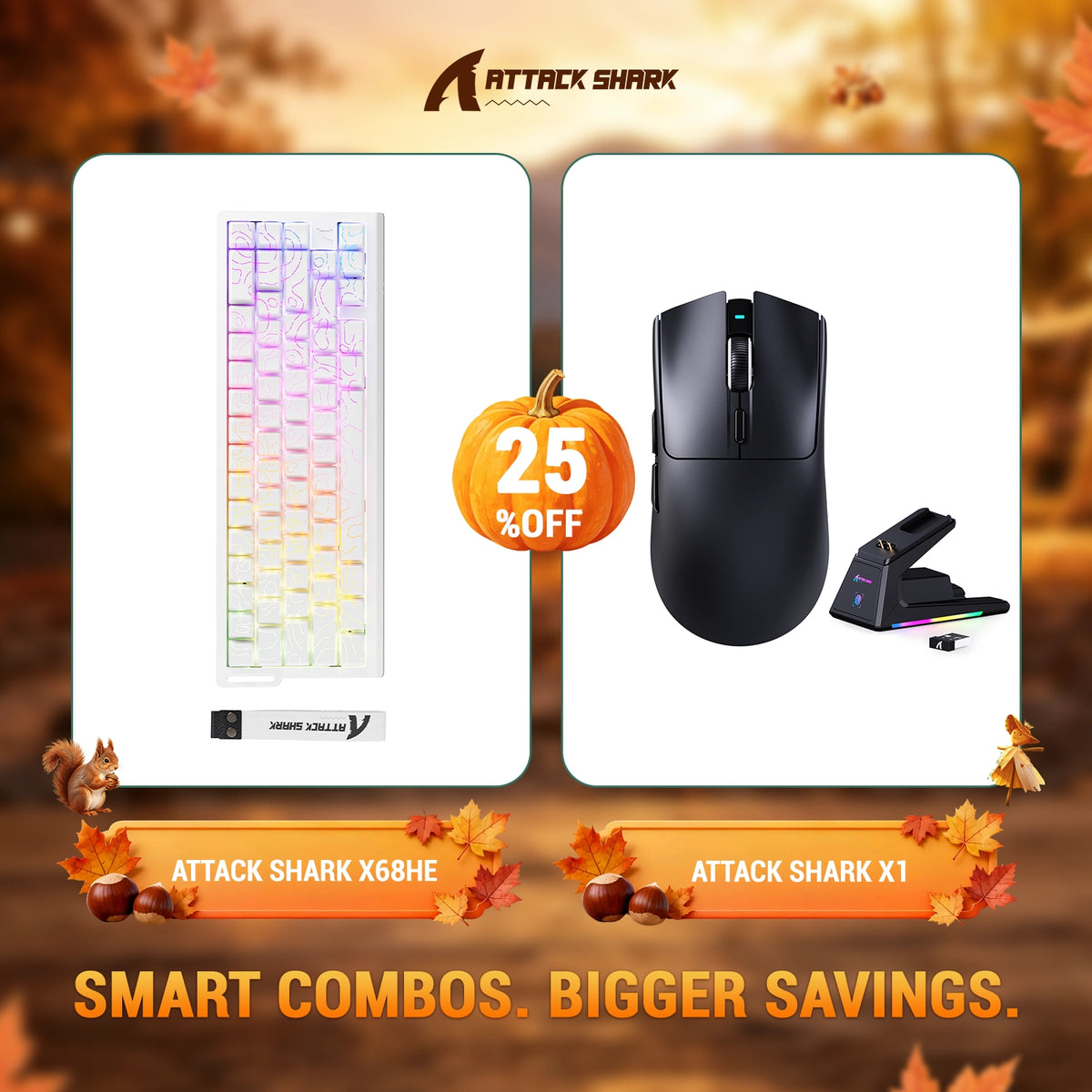 ATTACK SHARK X68HE Rapid Trigger Keyboard + X1 Wireless Gaming Mouse Bundle