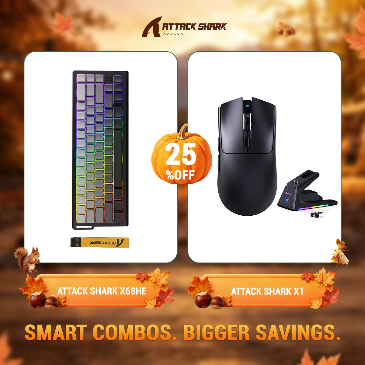 ATTACK SHARK X68HE Rapid Trigger Keyboard + X1 Wireless Gaming Mouse Bundle
