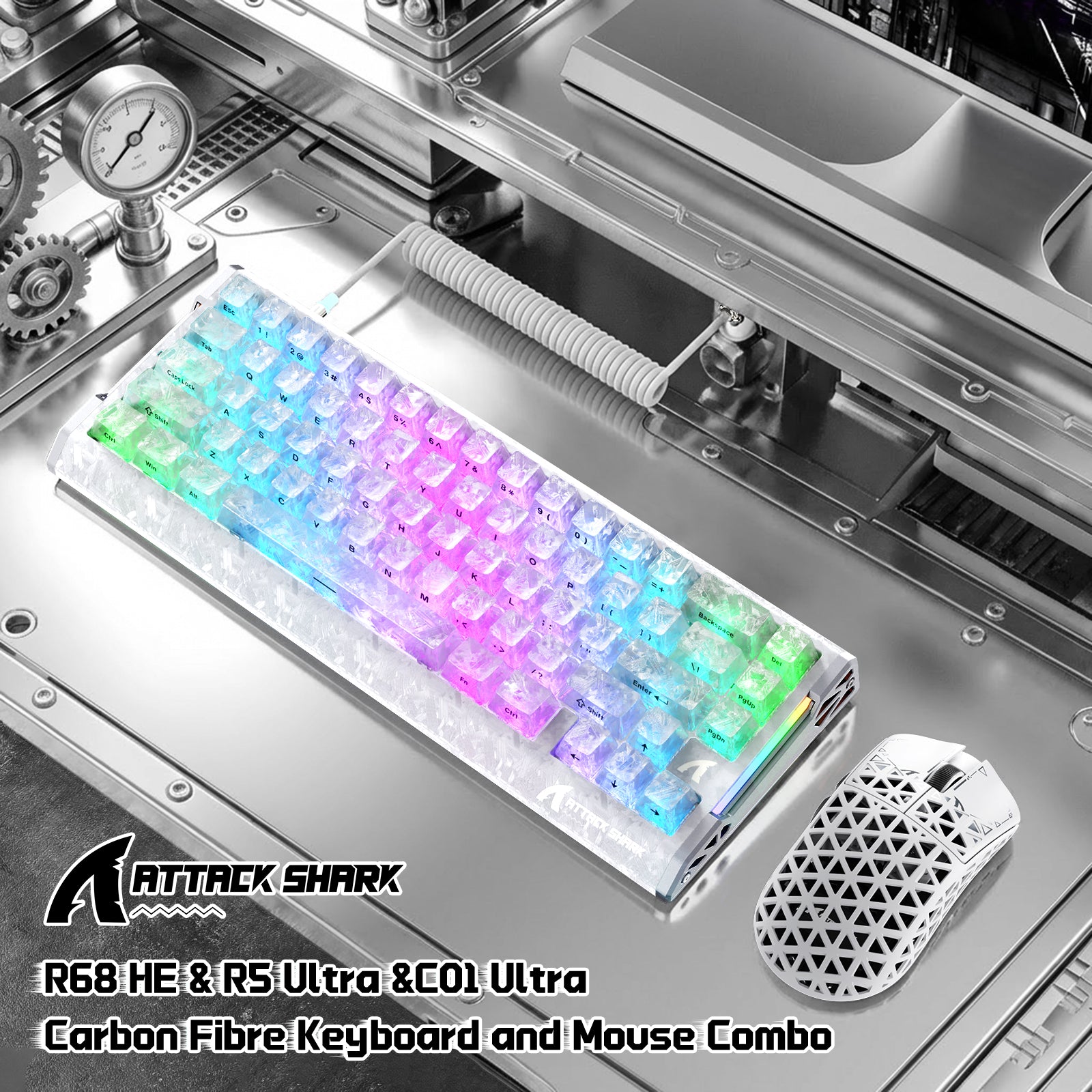 ATTACK SHARK R68 HE & R5 ULTRA Carbon Fiber Gaming Bundle With C01 ULTRA Coiled Cable