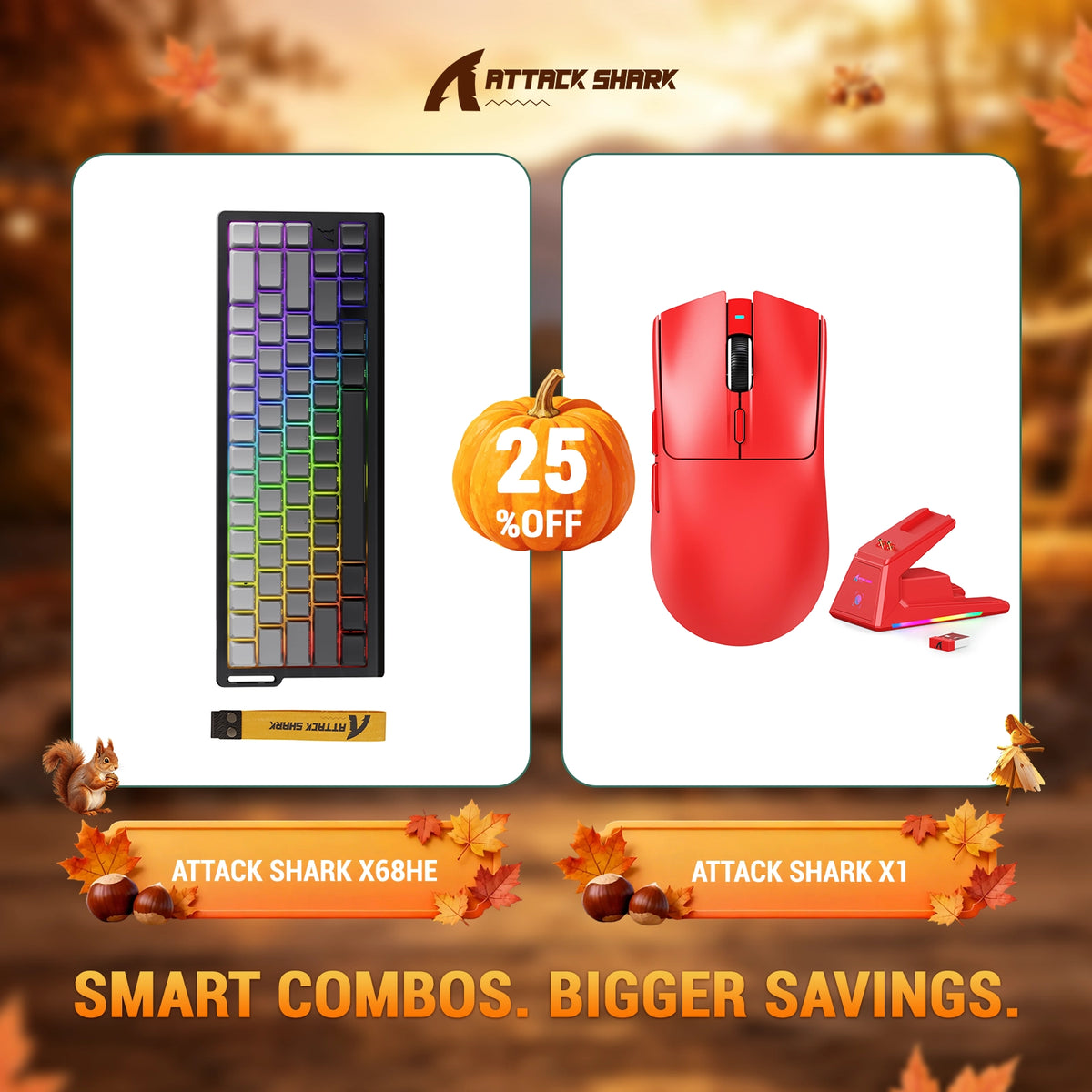 ATTACK SHARK X68HE Rapid Trigger Keyboard + X1 Wireless Gaming Mouse Bundle