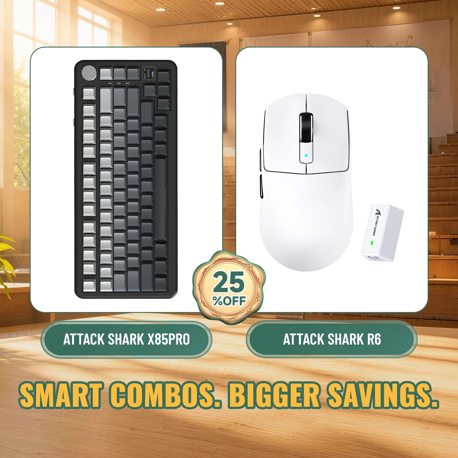 ATTACK SHARK X85 PRO Tri-mode Gasket Mechanical Keyboard + R6 Wireless Gaming Mouse Bundle
