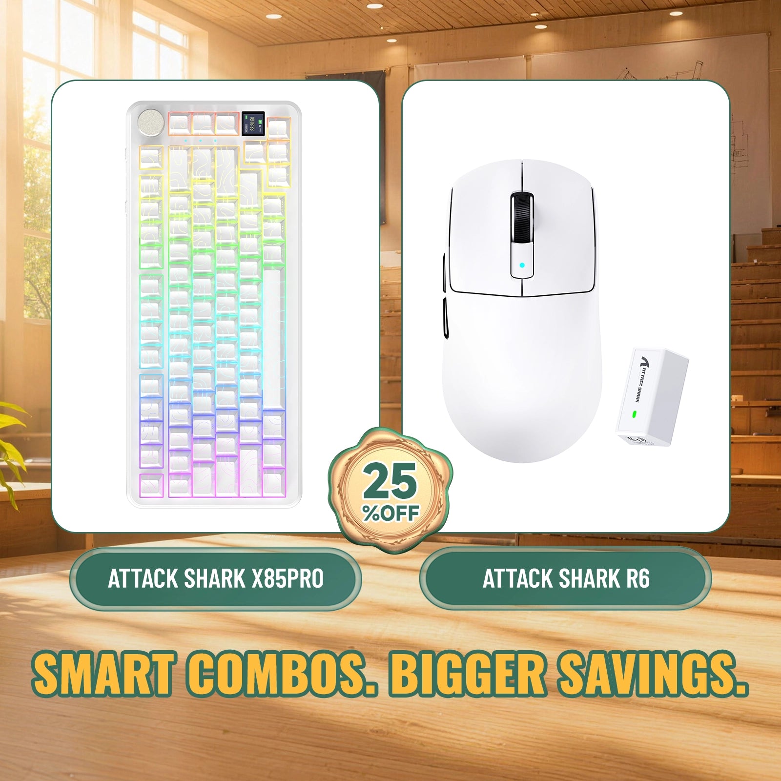 ATTACK SHARK X85 PRO Tri-mode Gasket Mechanical Keyboard + R6 Wireless Gaming Mouse Bundle