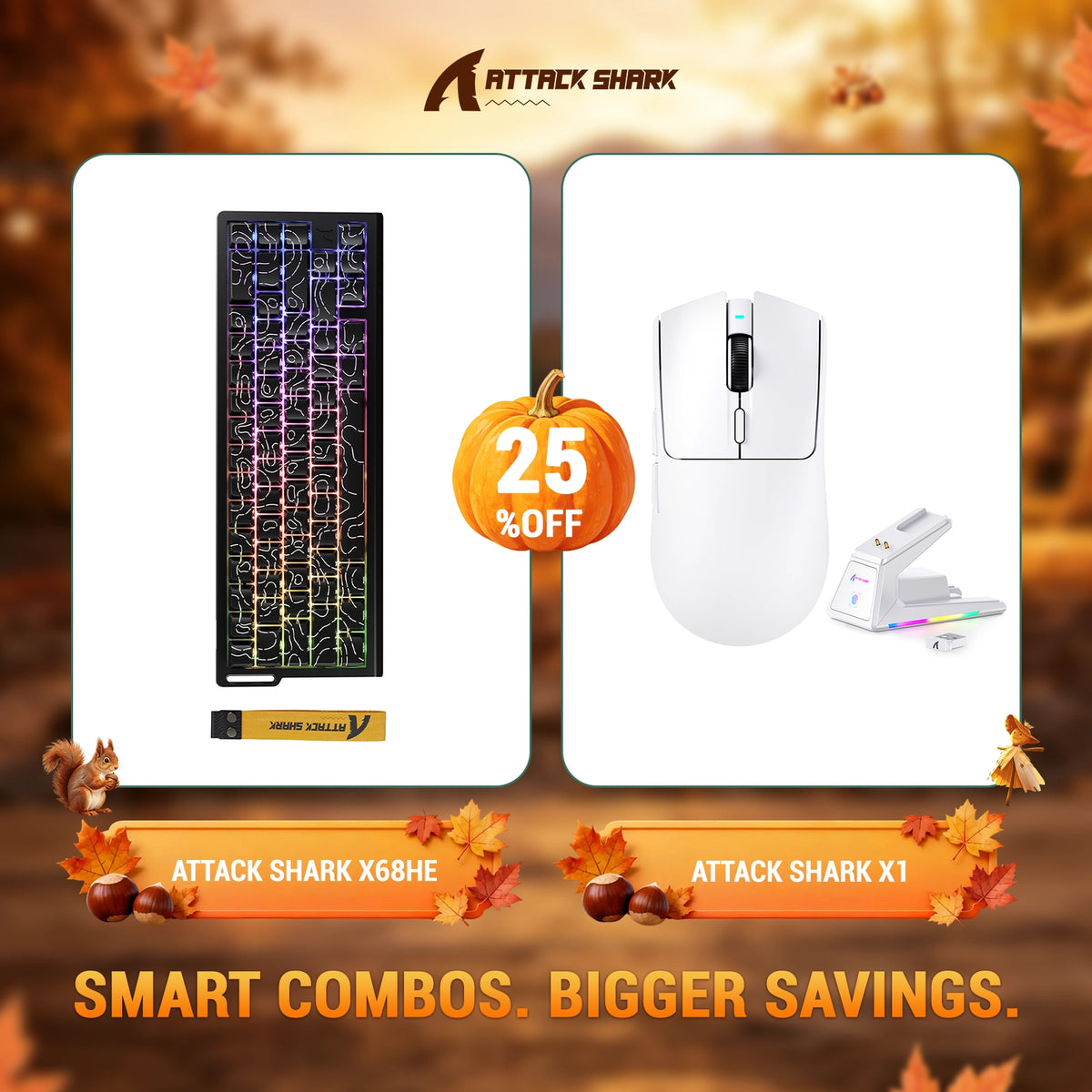 ATTACK SHARK X68HE Rapid Trigger Keyboard + X1 Wireless Gaming Mouse Bundle