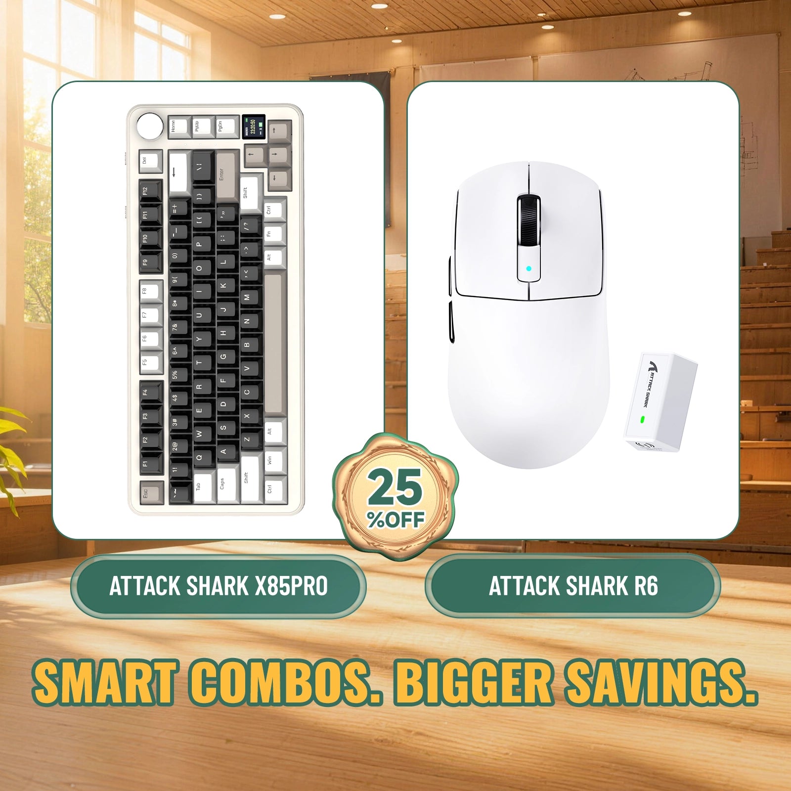 ATTACK SHARK X85 PRO Tri-mode Gasket Mechanical Keyboard + R6 Wireless Gaming Mouse Bundle