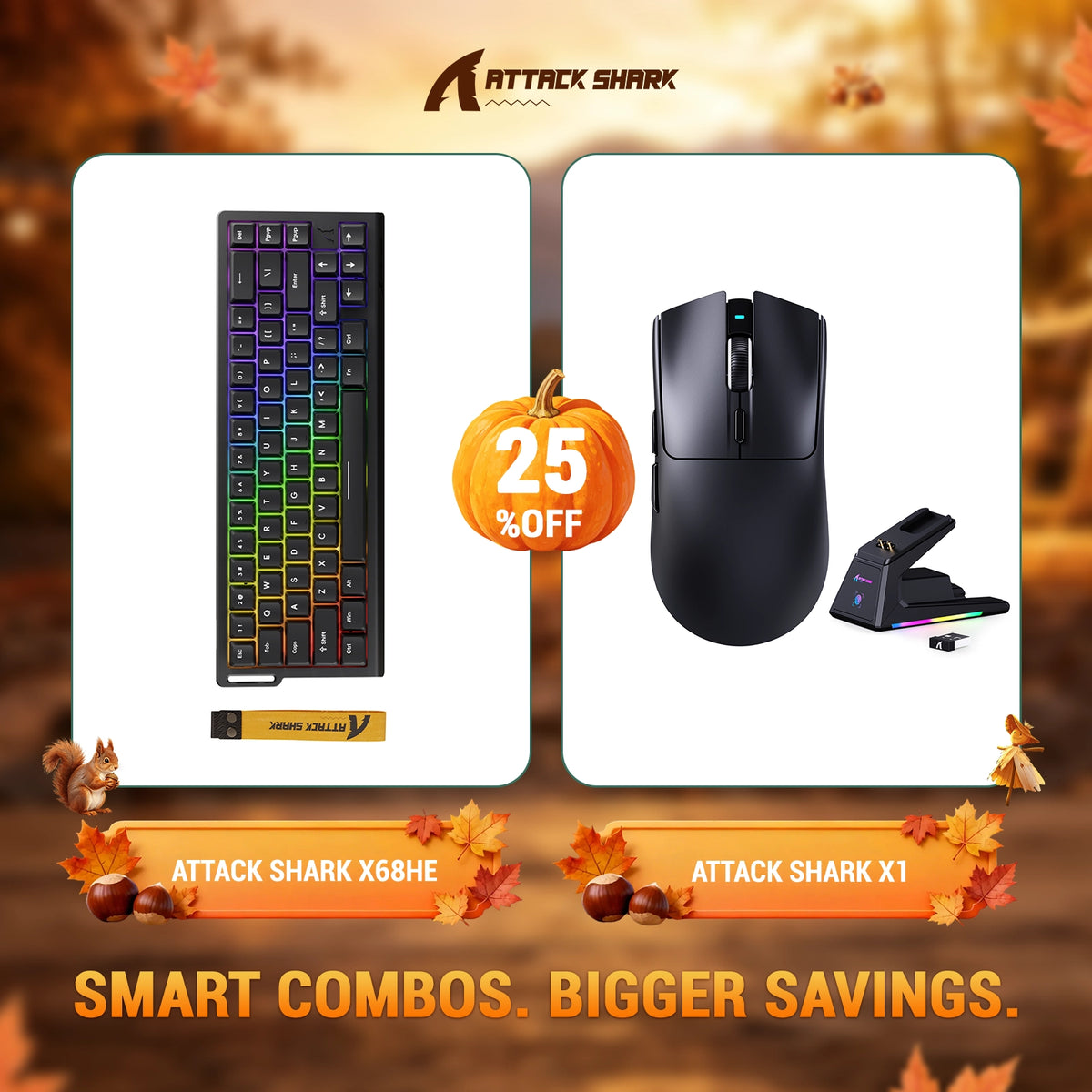 ATTACK SHARK X68HE Rapid Trigger Keyboard + X1 Wireless Gaming Mouse Bundle