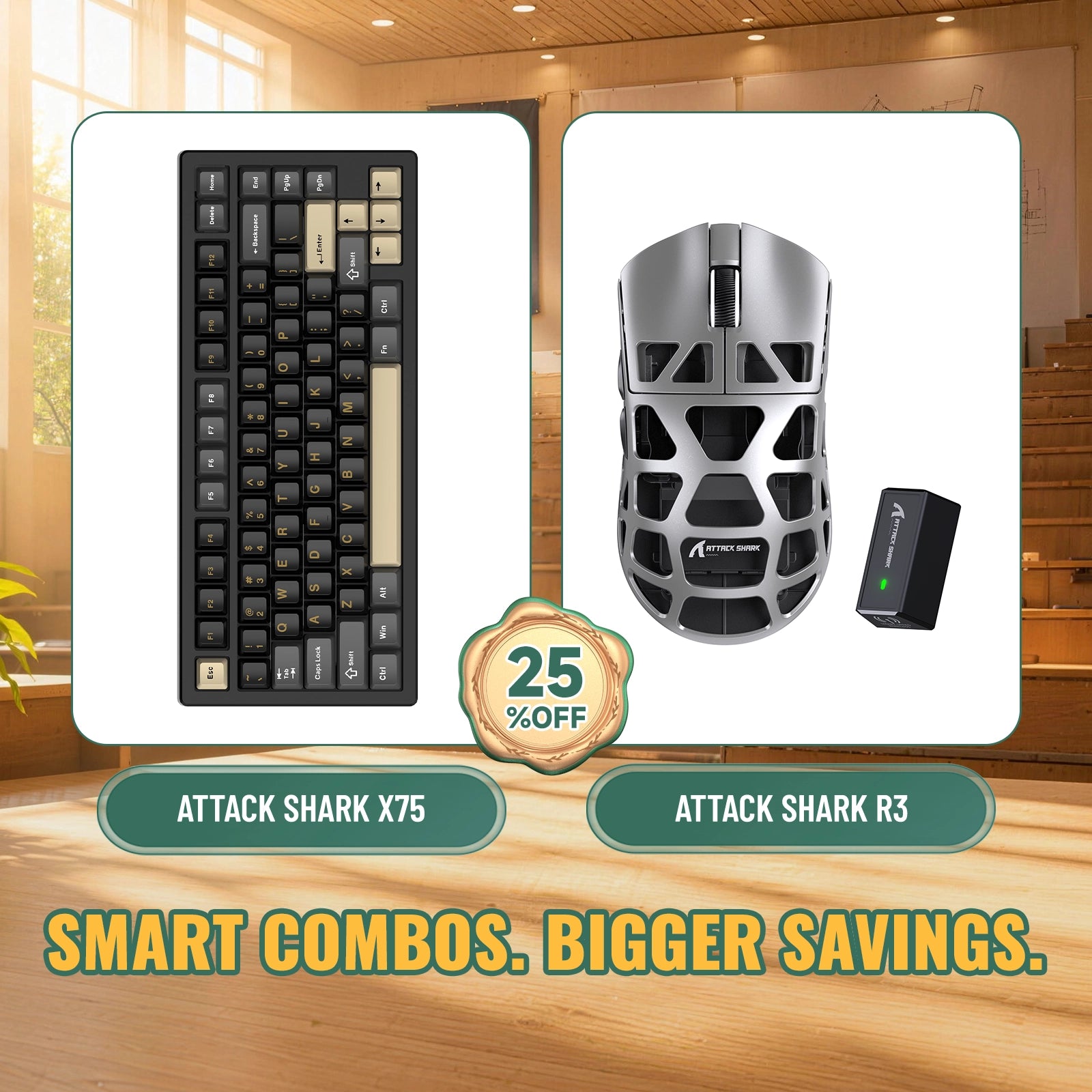 ATTACK SHARK X75 Full Aluminum Keyboard + R3 Magnesium Alloy Gaming Mouse Bundle