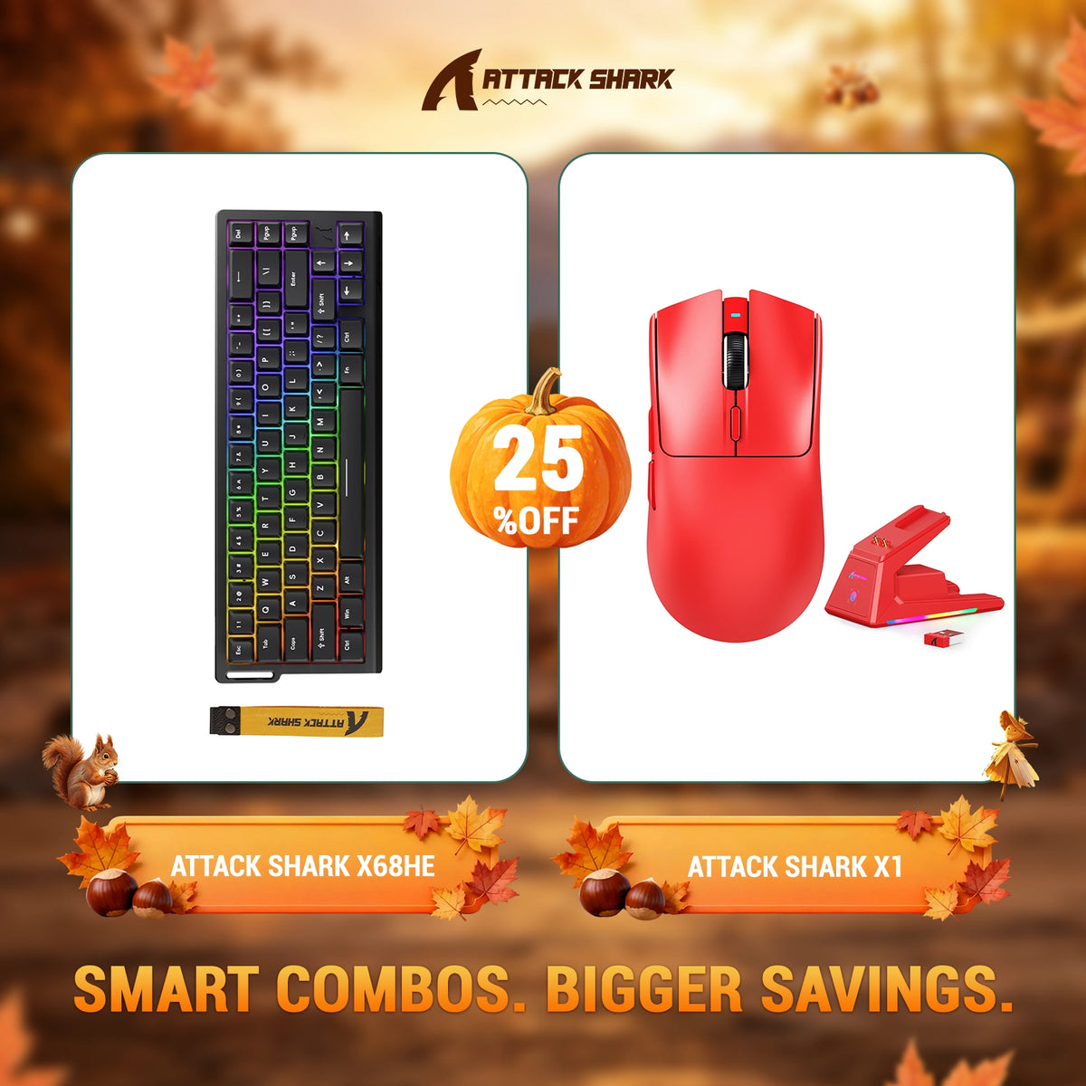 ATTACK SHARK X68HE Rapid Trigger Keyboard + X1 Wireless Gaming Mouse Bundle