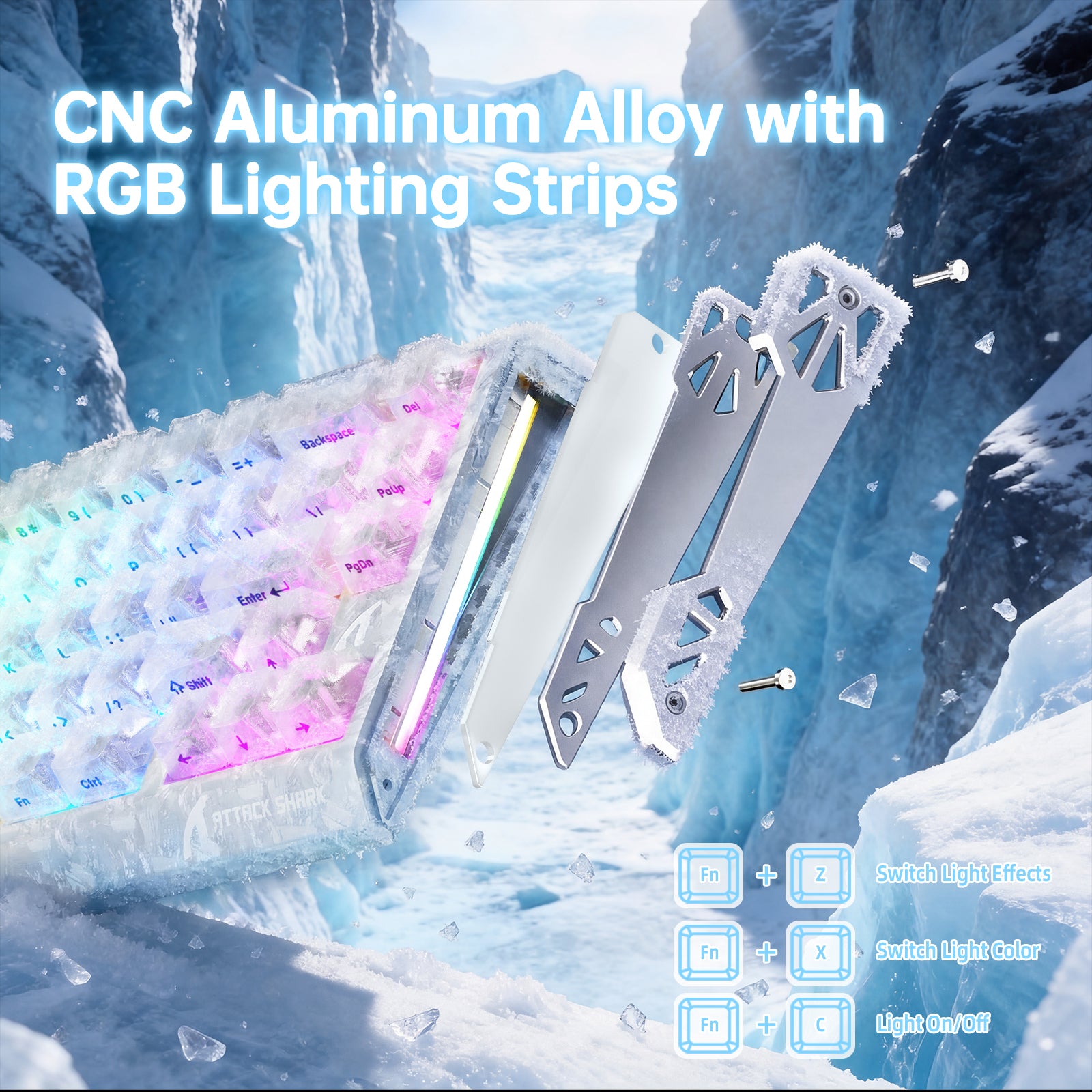 ATTACK SHARK X11 ULTRA gaming bundle: CNC aluminum, RGB lighting, icy theme.