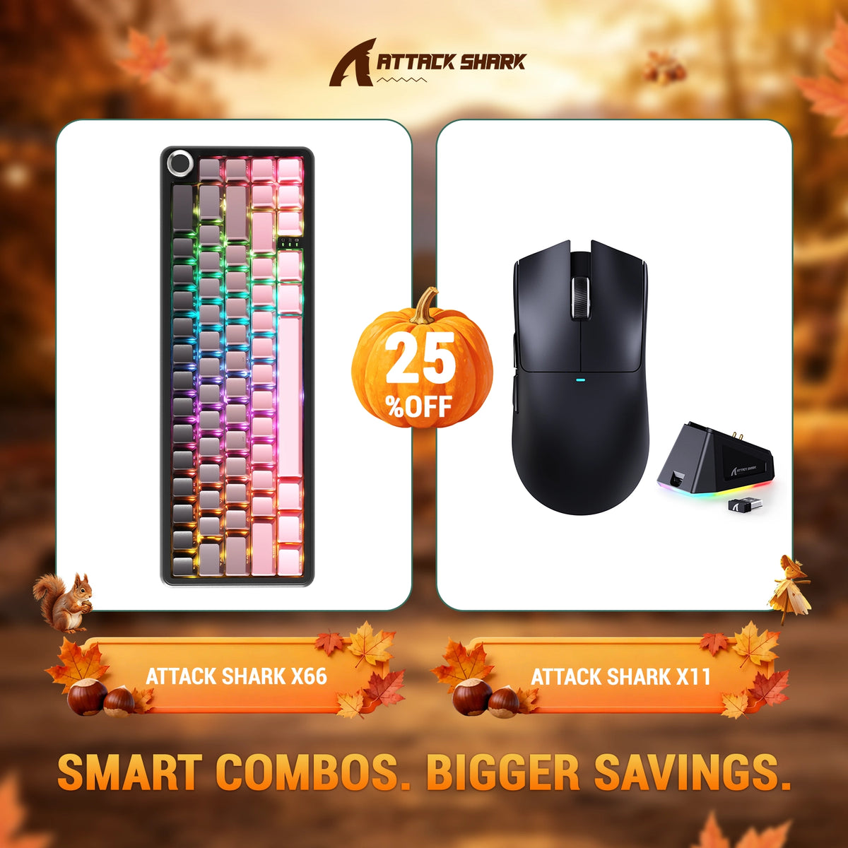 ATTACK SHARK X66 Wireless Mechanical Keyboard + X11 Wireless Gaming Mouse Bundle