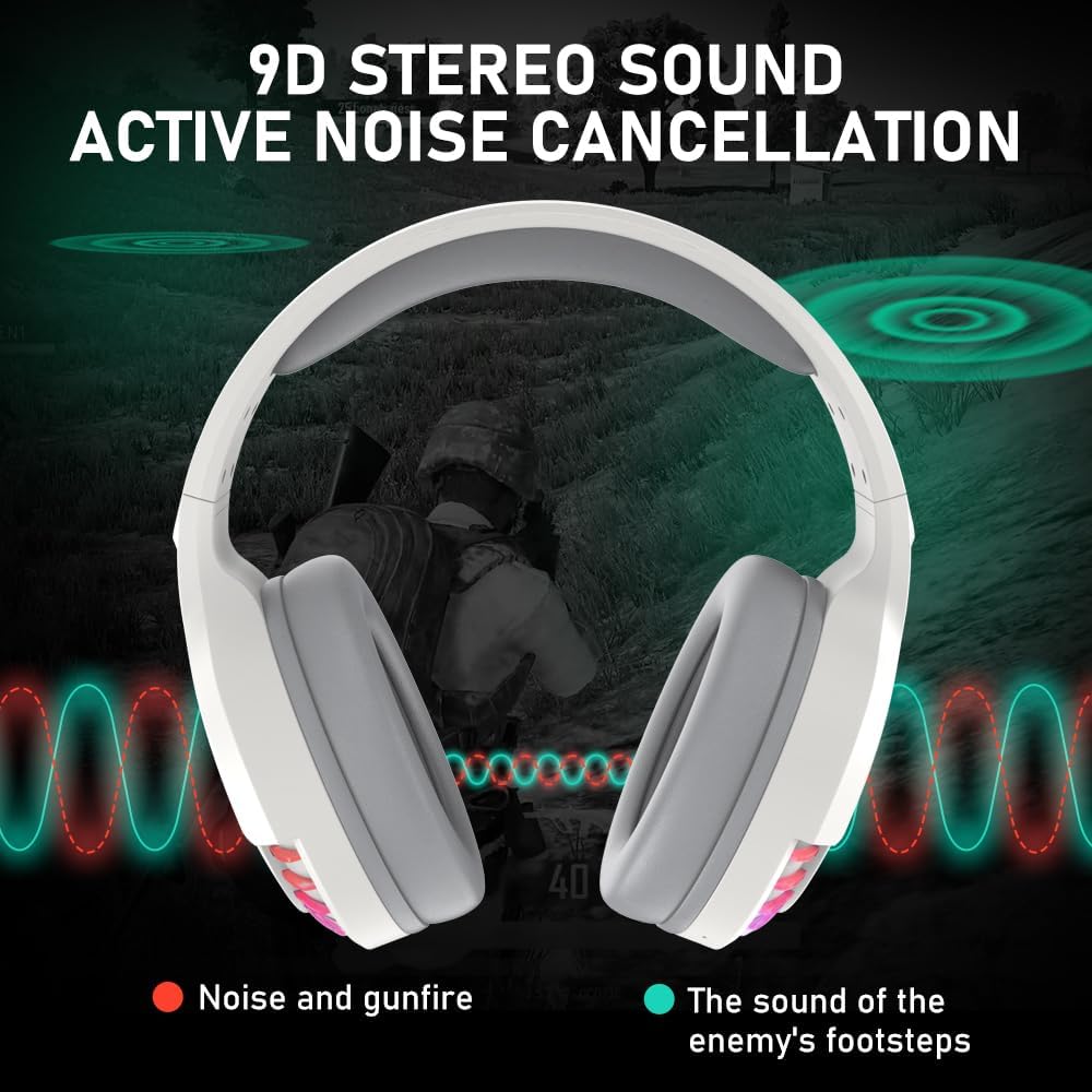 ATTACK SHARK wireless headset with 9D stereo sound and active noise cancellation, highlighting game sound effects.