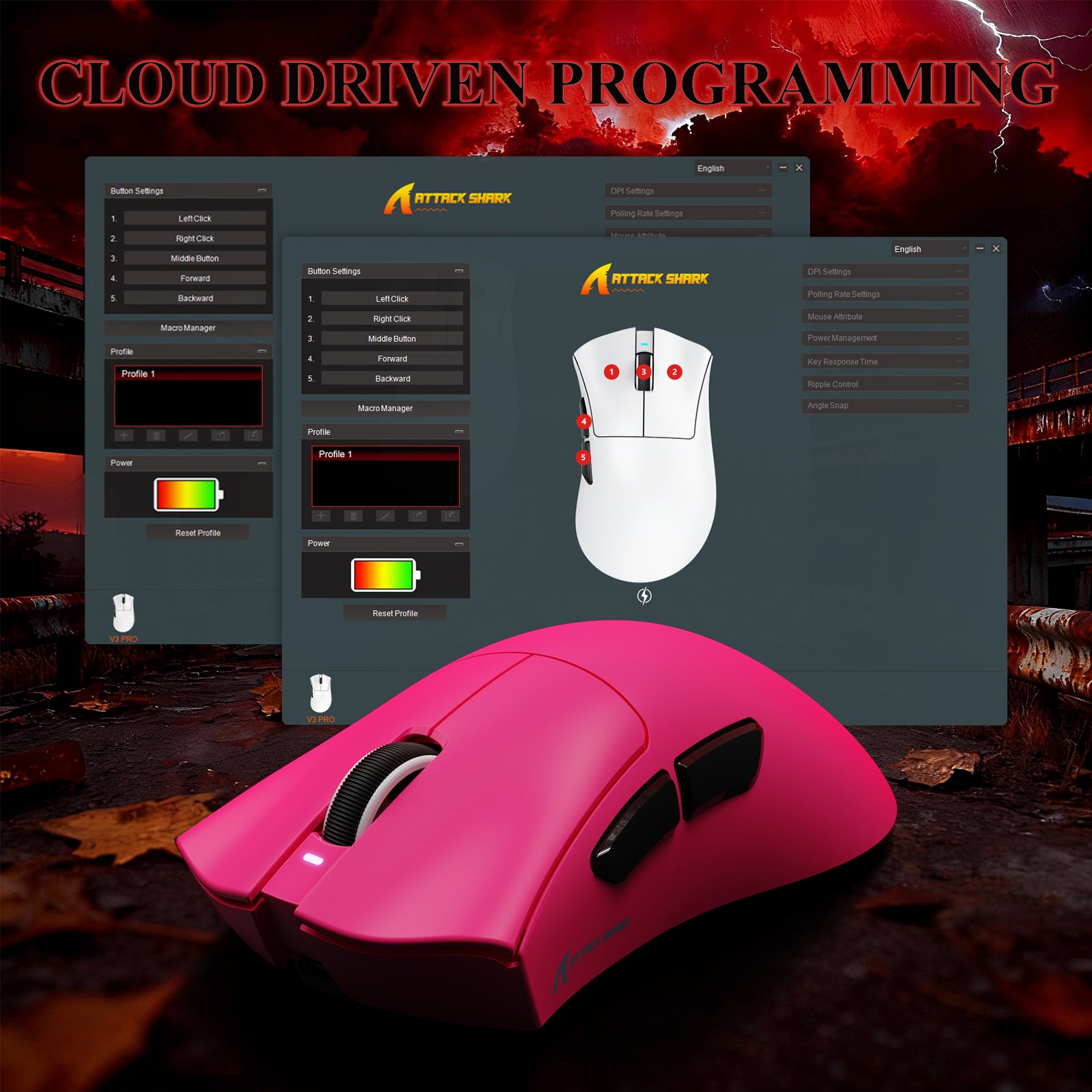 ATTACK SHARK V3PRO Ultra-Light Tri-Mode Gaming Mouse with Charging Dock