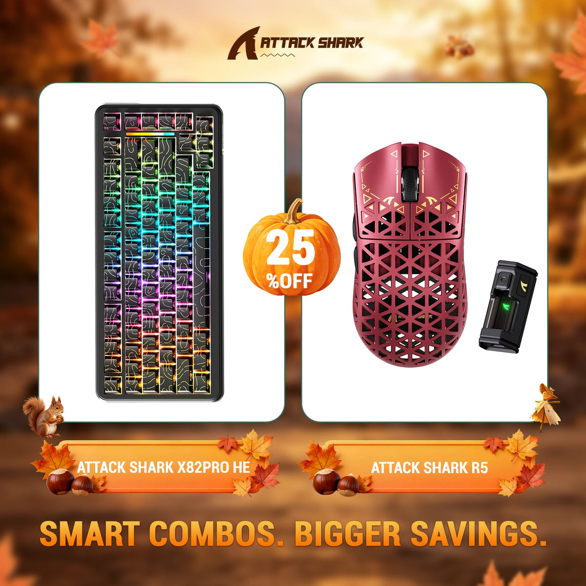 ATTACK SHARK X82 PRO HE Rapid Trigger Keyboard + R5 Carbon Fiber Wireless Gaming Mouse Bundle