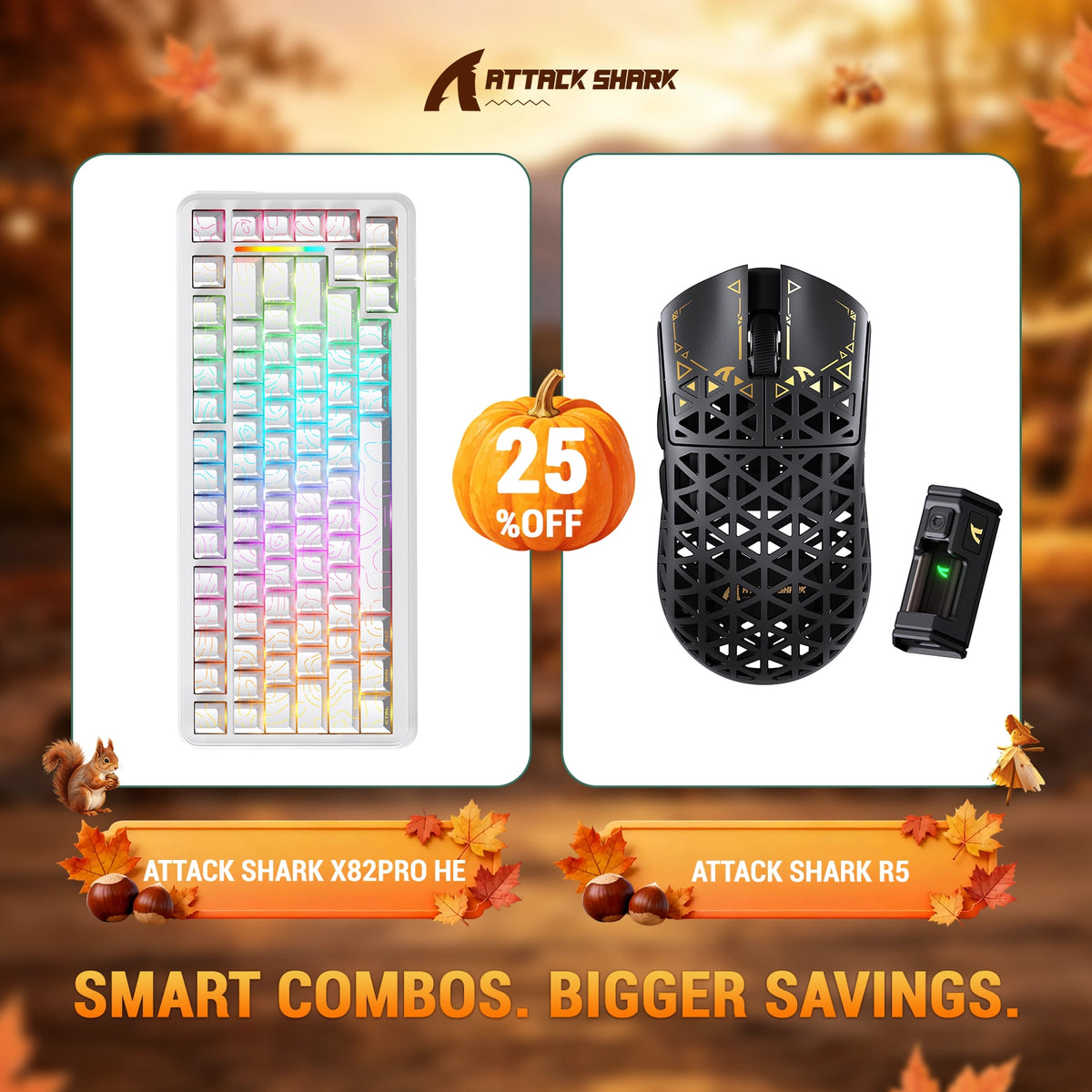 ATTACK SHARK X82 PRO HE Rapid Trigger Keyboard + R5 Carbon Fiber Wireless Gaming Mouse Bundle