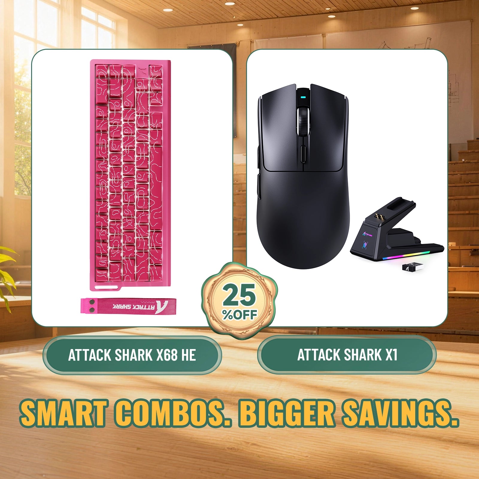 ATTACK SHARK X68HE Rapid Trigger Keyboard + X1 Wireless Gaming Mouse Bundle