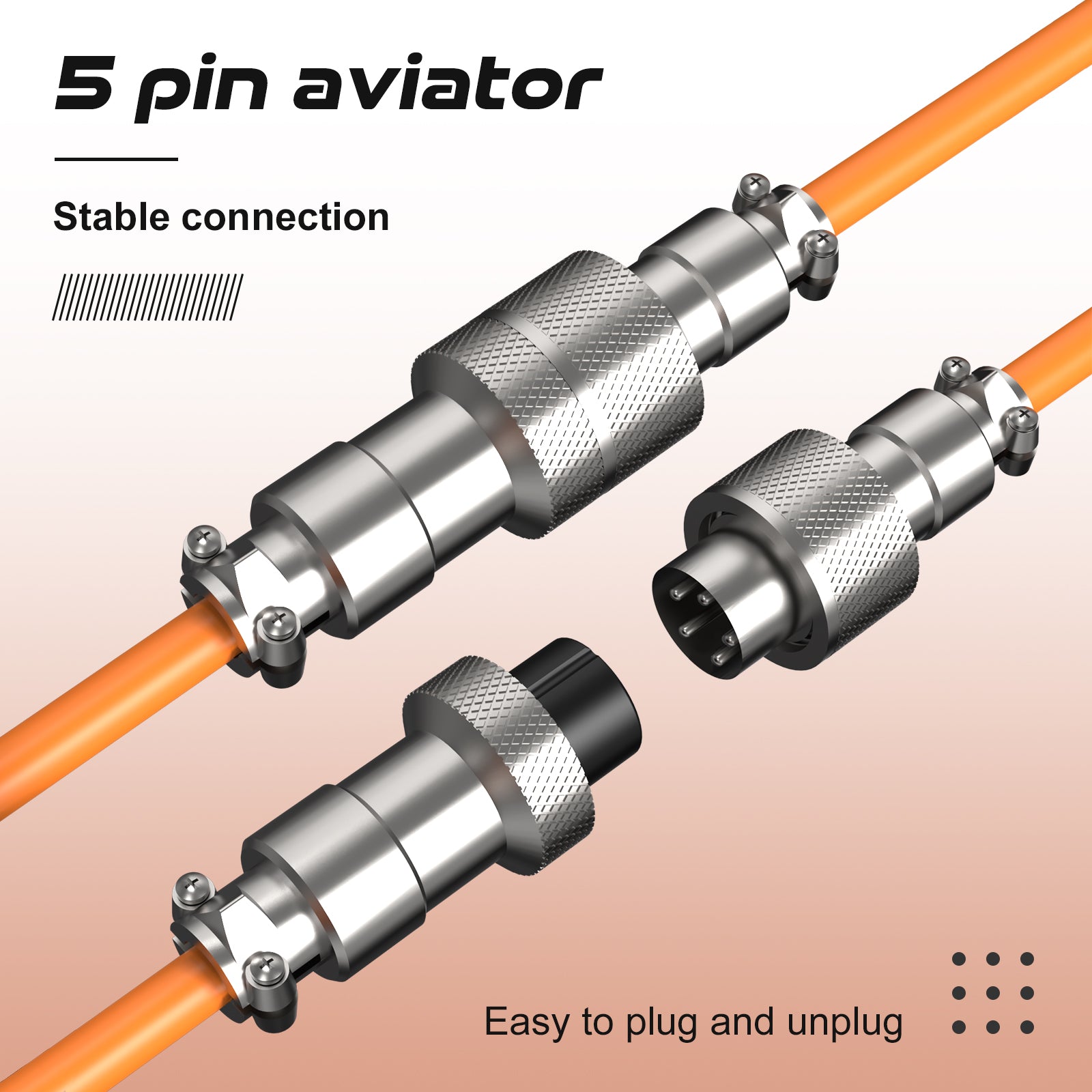 ATTACK SHARK C04 coiled cable with detachable 5-pin aviator connector and orange cable.