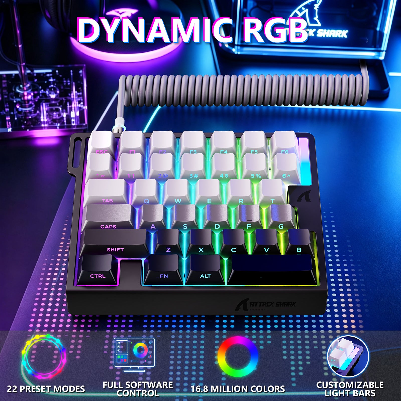 ATTACK SHARK M36 HE One-Handed Magnetic Switch Keyboard & C01 ULTRA LED Aviator Cable