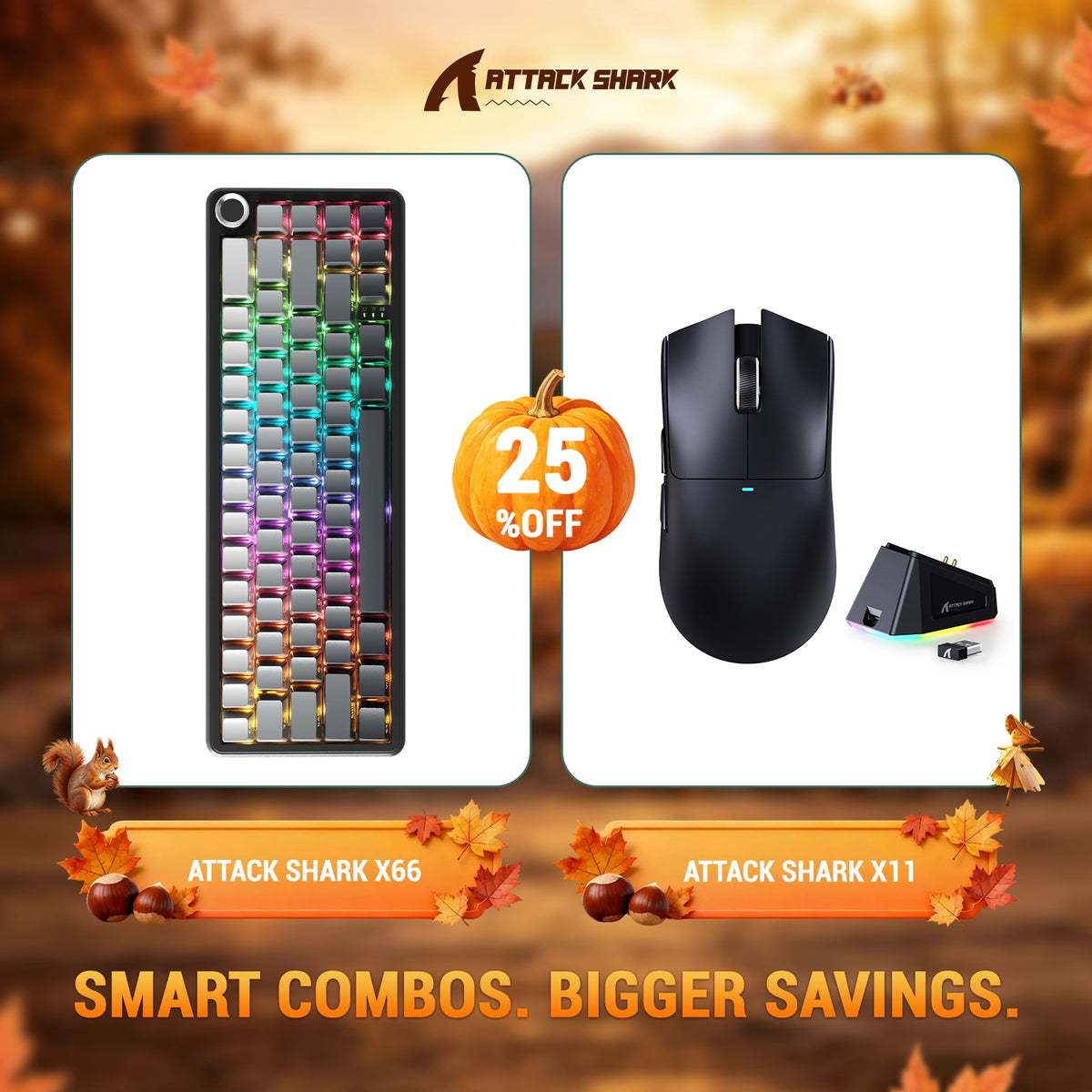 ATTACK SHARK X66 Wireless Mechanical Keyboard + X11 Wireless Gaming Mouse Bundle