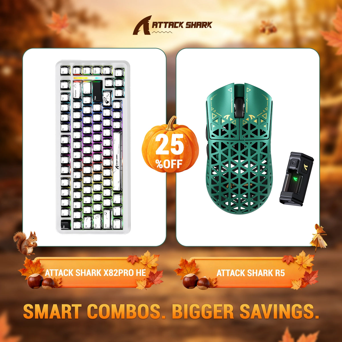 ATTACK SHARK X82 PRO HE Rapid Trigger Keyboard + R5 Carbon Fiber Wireless Gaming Mouse Bundle