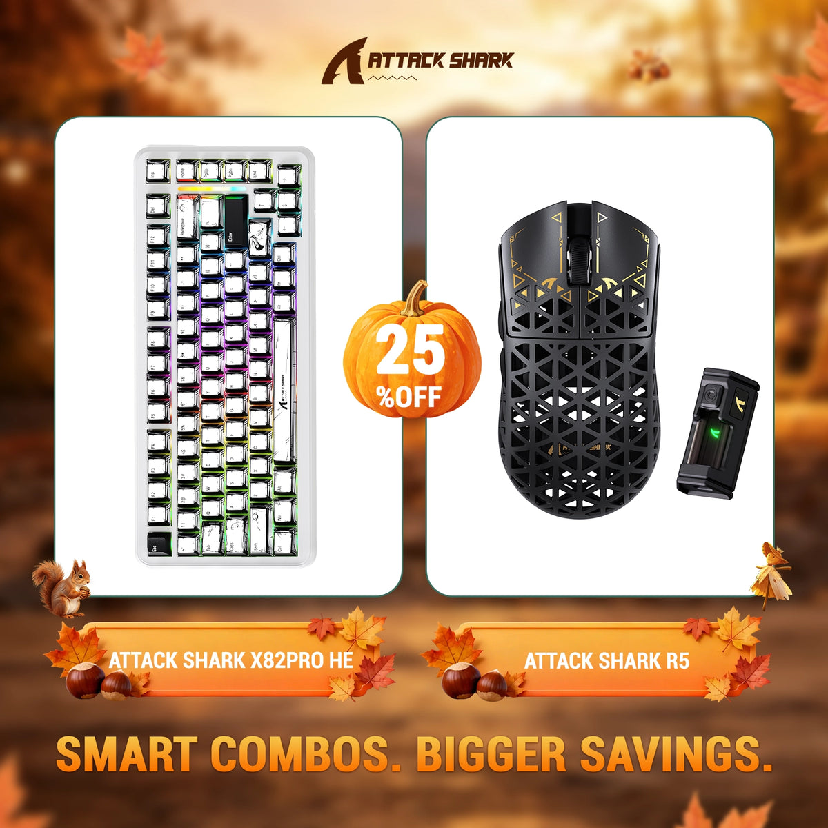 ATTACK SHARK X82 PRO HE Rapid Trigger Keyboard + R5 Carbon Fiber Wireless Gaming Mouse Bundle