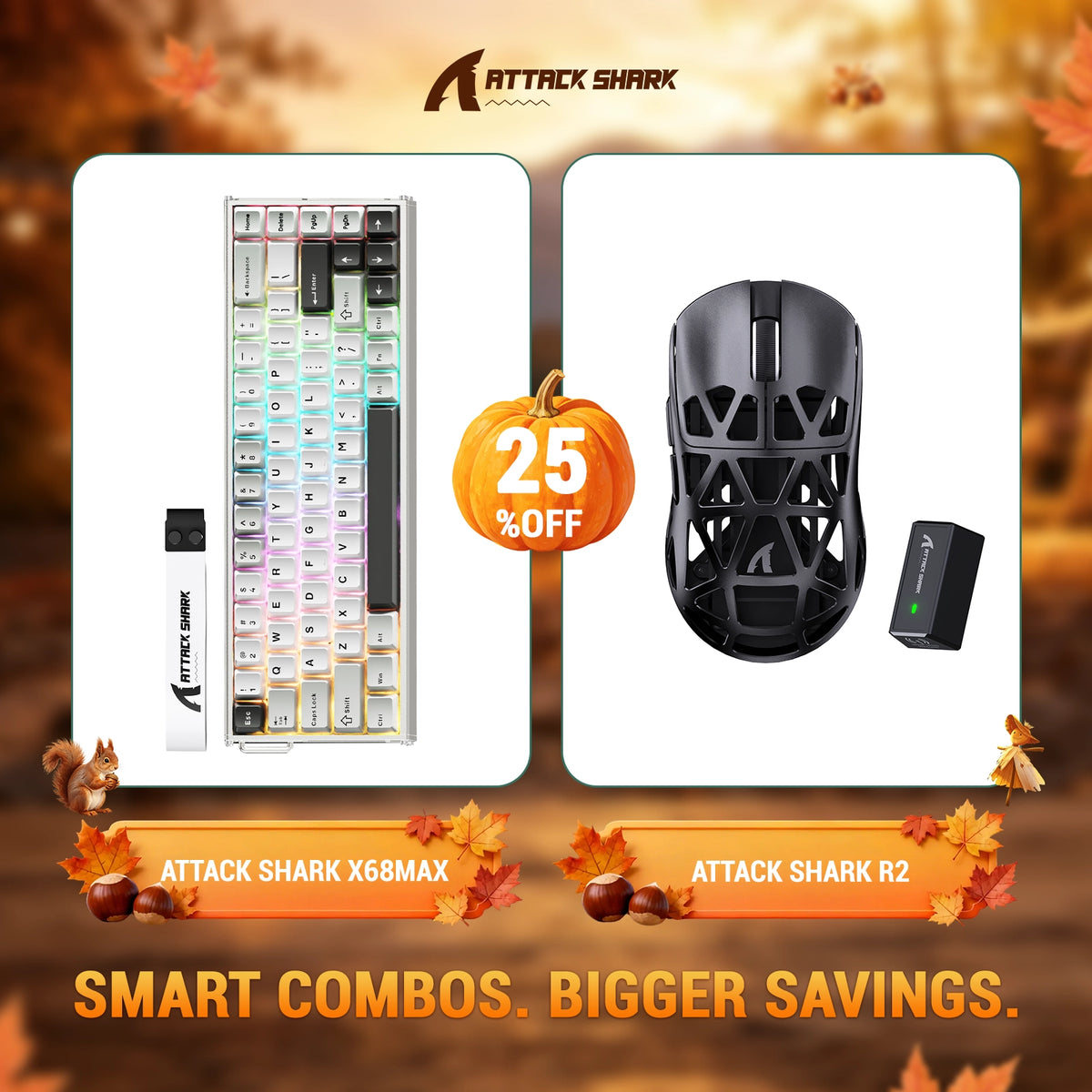 ATTACK SHARK X68 MAX HE Rapid Trigger Aluminum Keyboard + R2 Magnesium Alloy Wireless Gaming Mouse Bundle