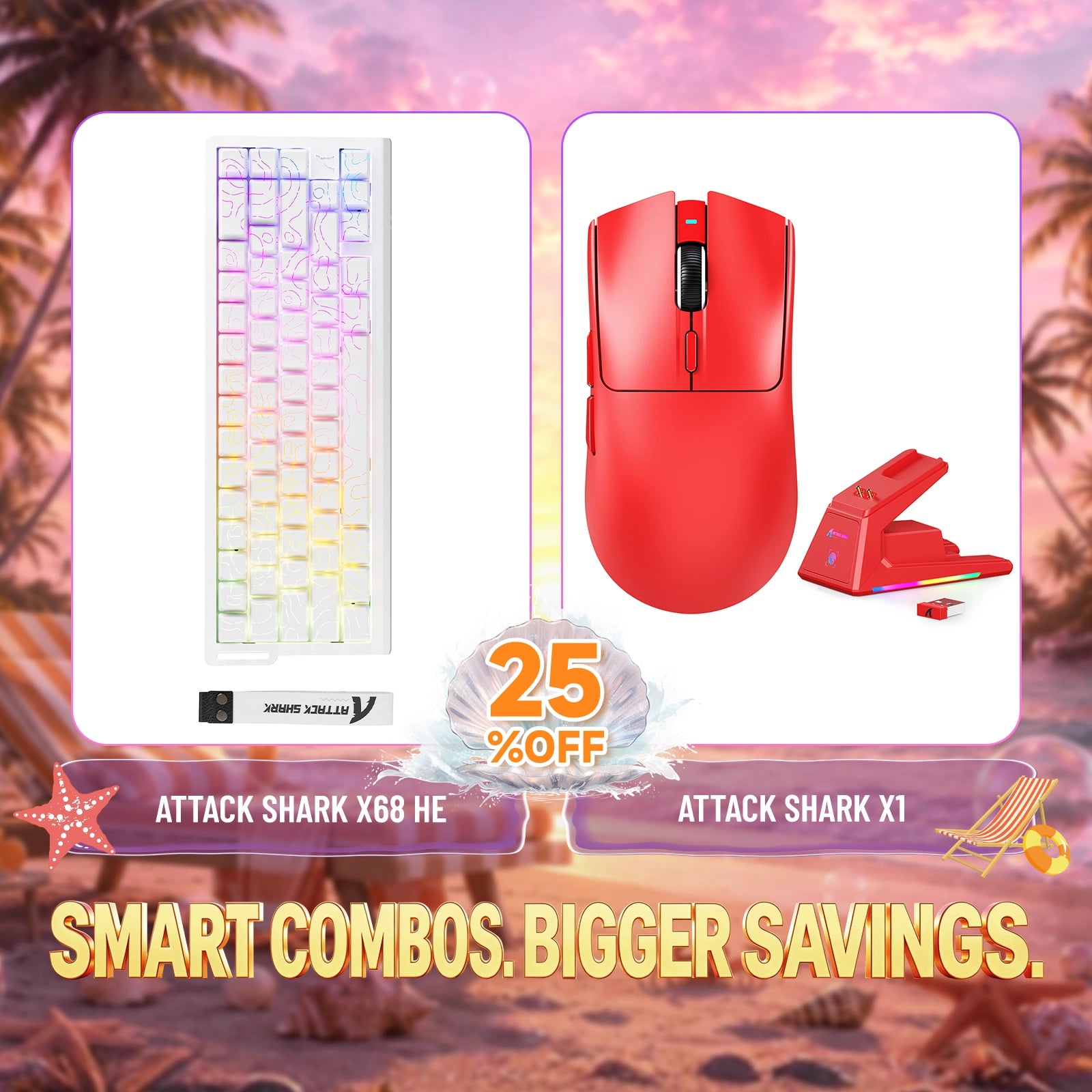 ATTACK SHARK X68HE Rapid Trigger Keyboard + X1 Wireless Gaming Mouse Bundle