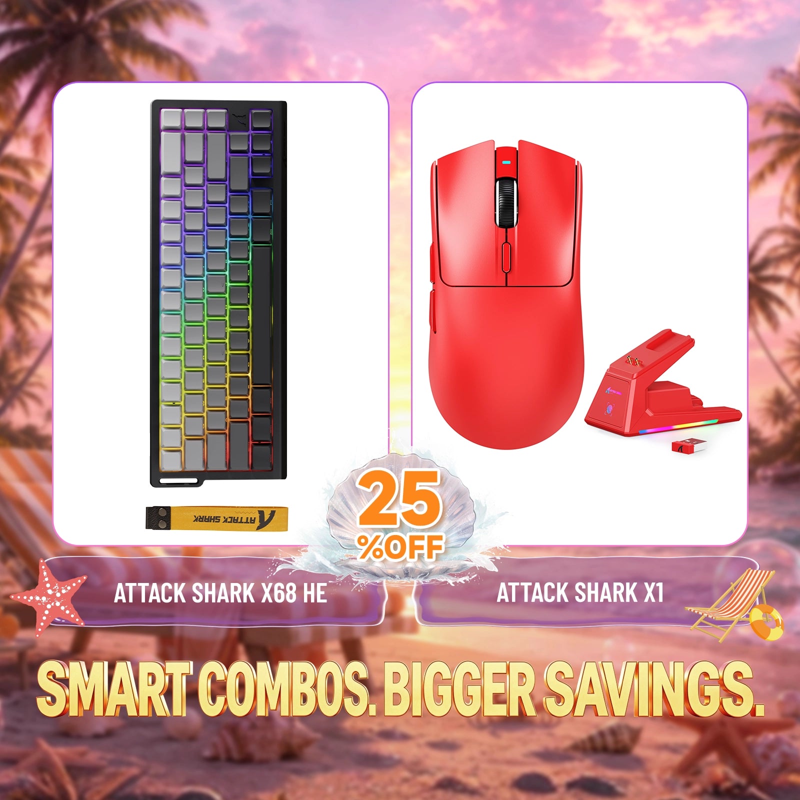 ATTACK SHARK X68 HE keyboard and X1 wireless gaming mouse bundle, 25% off