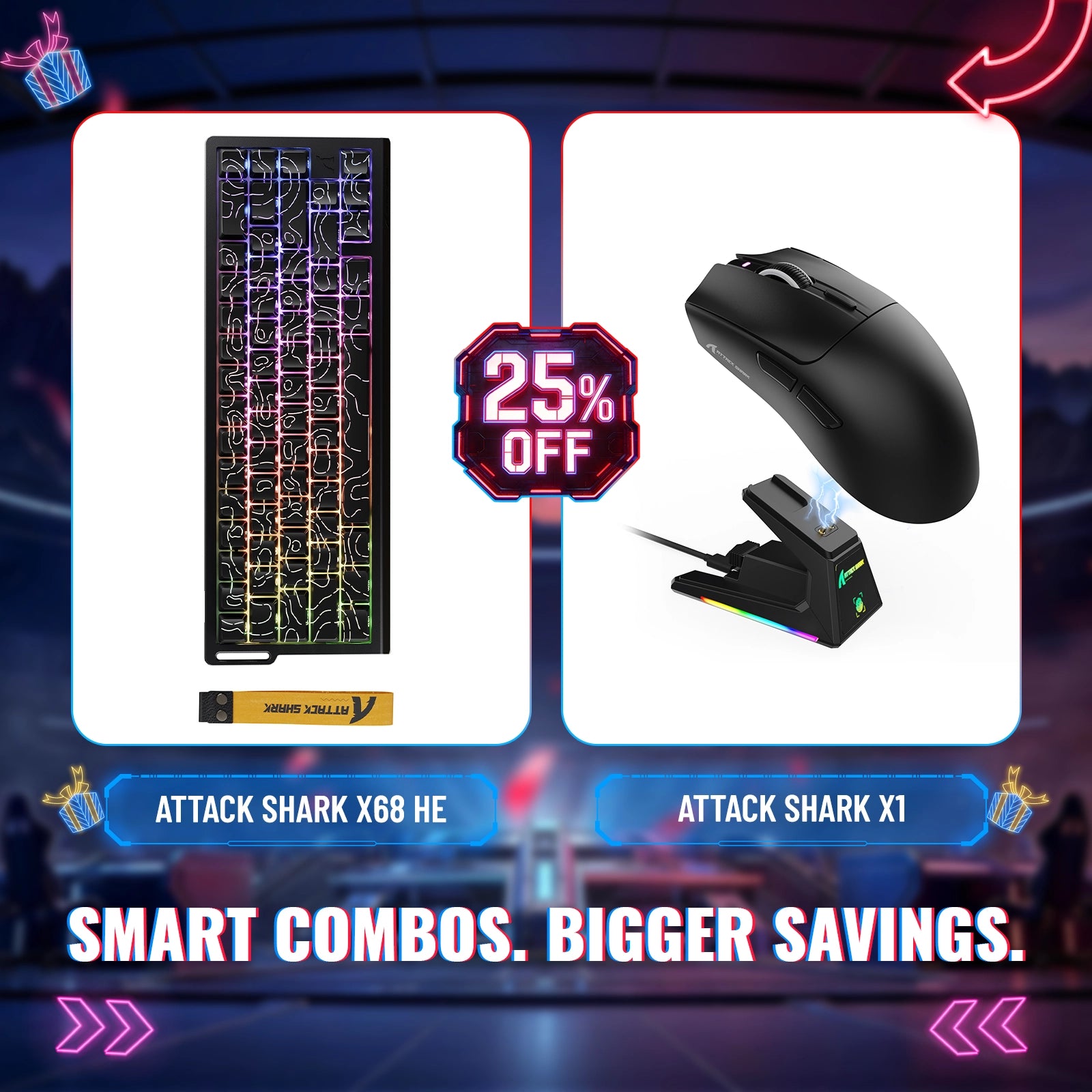 ATTACK SHARK X68HE Rapid Trigger Keyboard + X1 Wireless Gaming Mouse Bundle