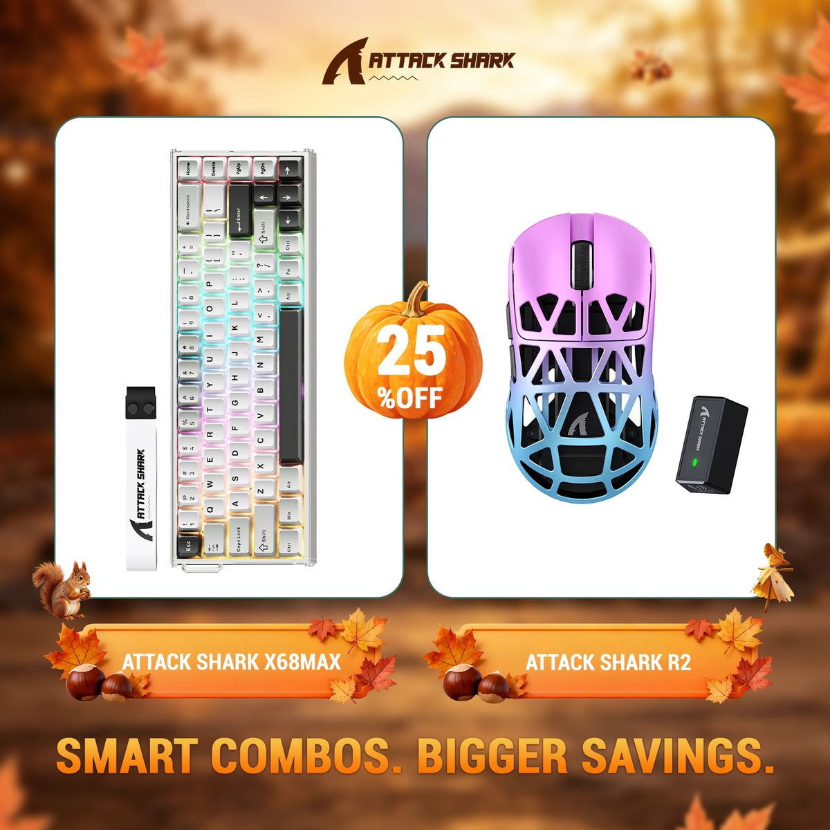 ATTACK SHARK X68 MAX HE Rapid Trigger Aluminum Keyboard + R2 Magnesium Alloy Wireless Gaming Mouse Bundle