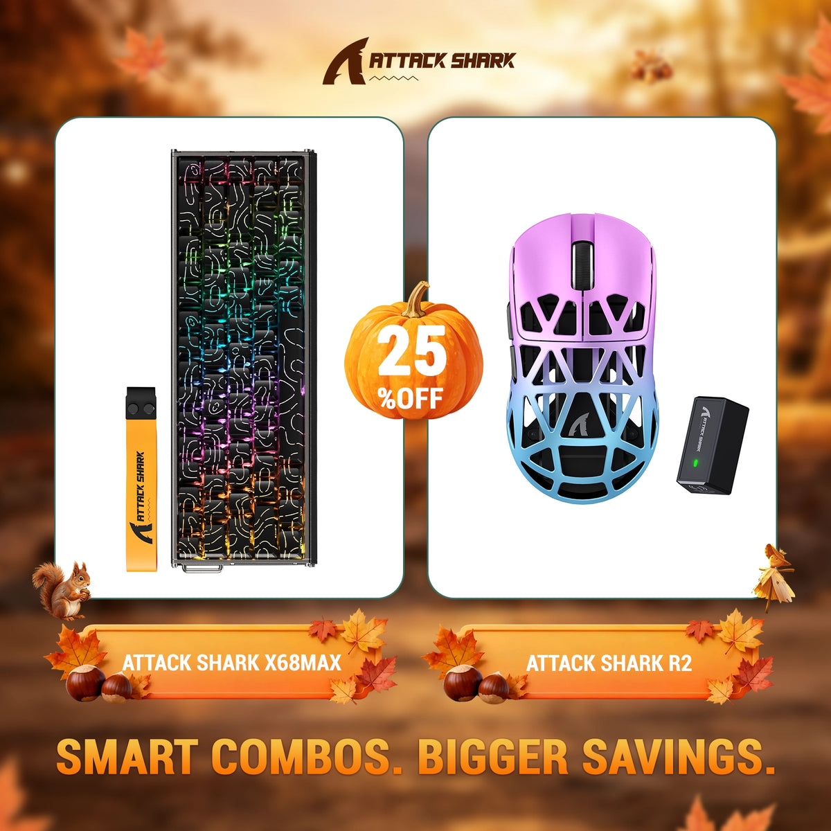 ATTACK SHARK X68 MAX HE Rapid Trigger Aluminum Keyboard + R2 Magnesium Alloy Wireless Gaming Mouse Bundle