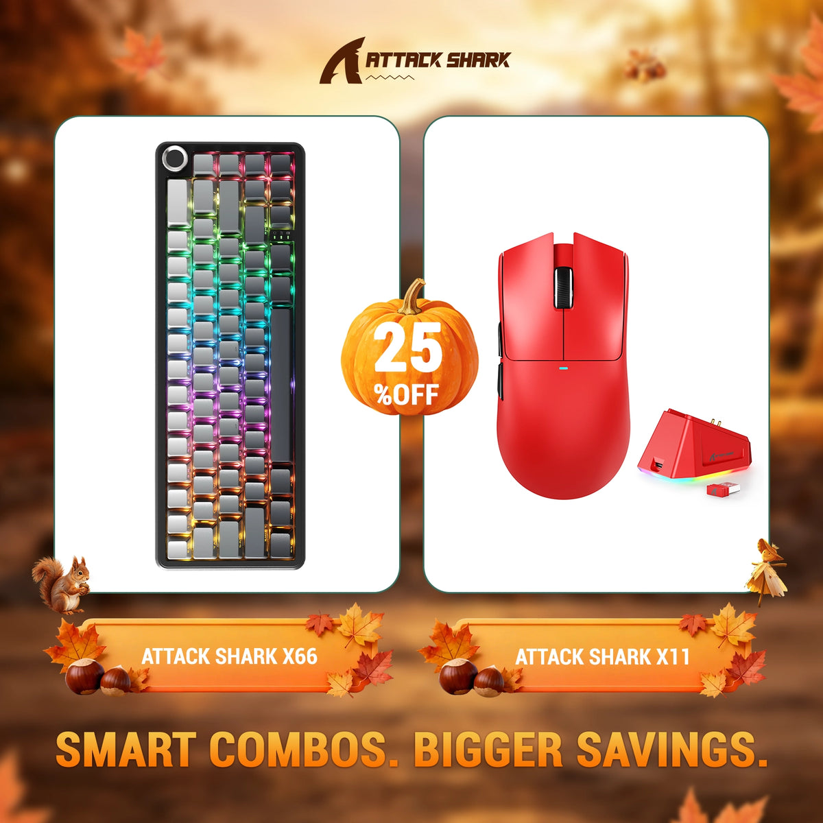 ATTACK SHARK X66 Wireless Mechanical Keyboard + X11 Wireless Gaming Mouse Bundle