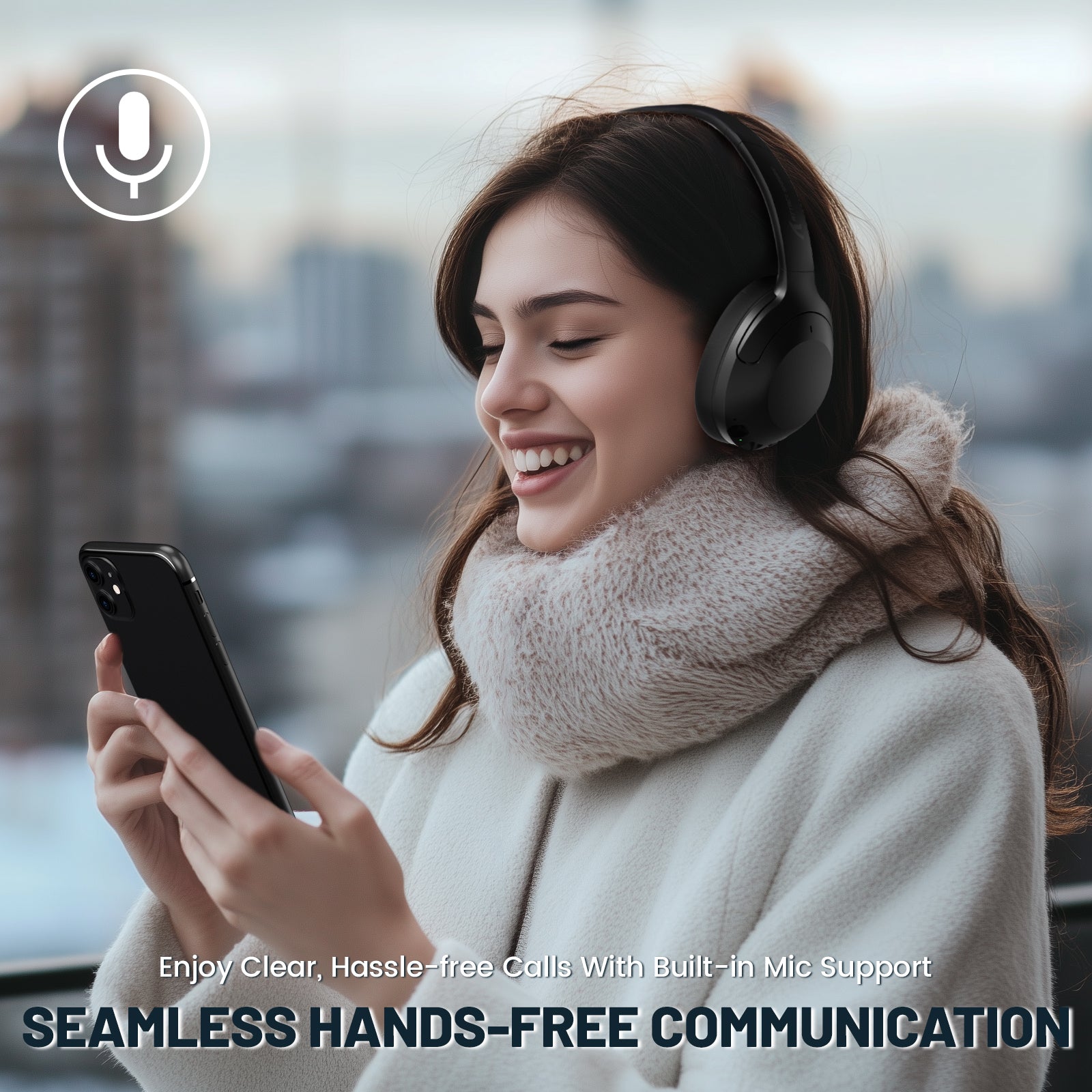 ATTACK SHARK G300 ANC headphones, woman using phone hands-free