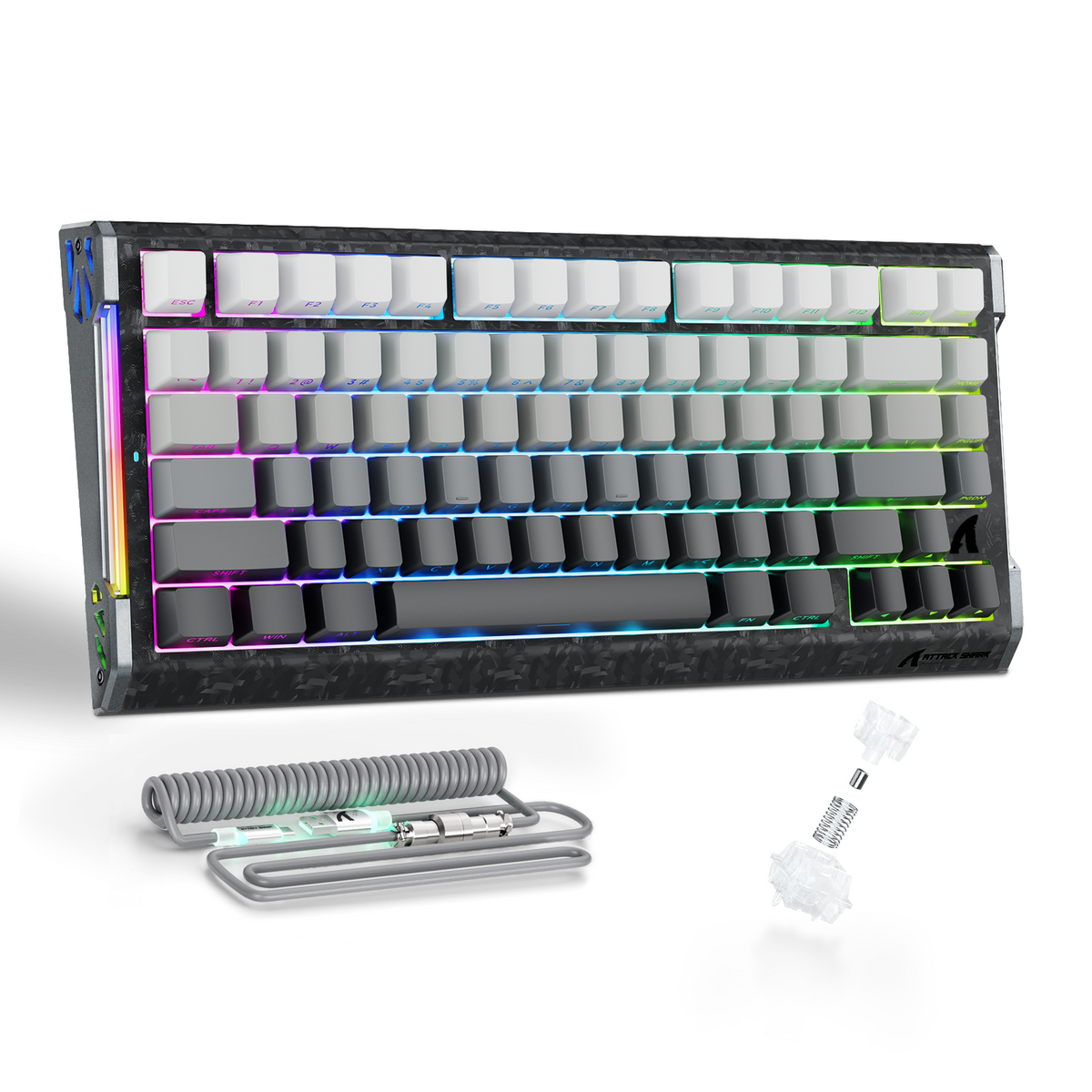 ATTACK SHARK R86 HE Carbon Fiber Wired Rapid Trigger Magnetic Switch Gaming Keyboard with C01 ULTRA RGB Coiled Cable