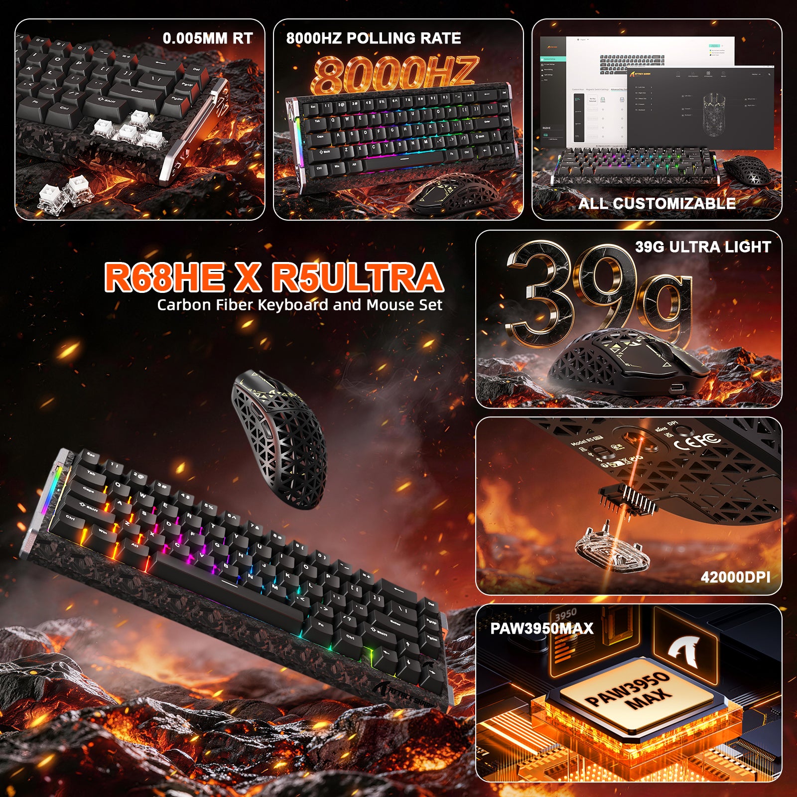 ATTACK SHARK R68 HE & R5 ULTRA Carbon Fiber Gaming Bundle