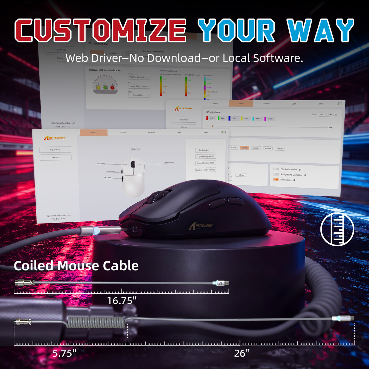 ATTACK SHARK F1 AIR 39g Wireless PAW3955MAX Gaming Mouse with C06 Ultra Cable