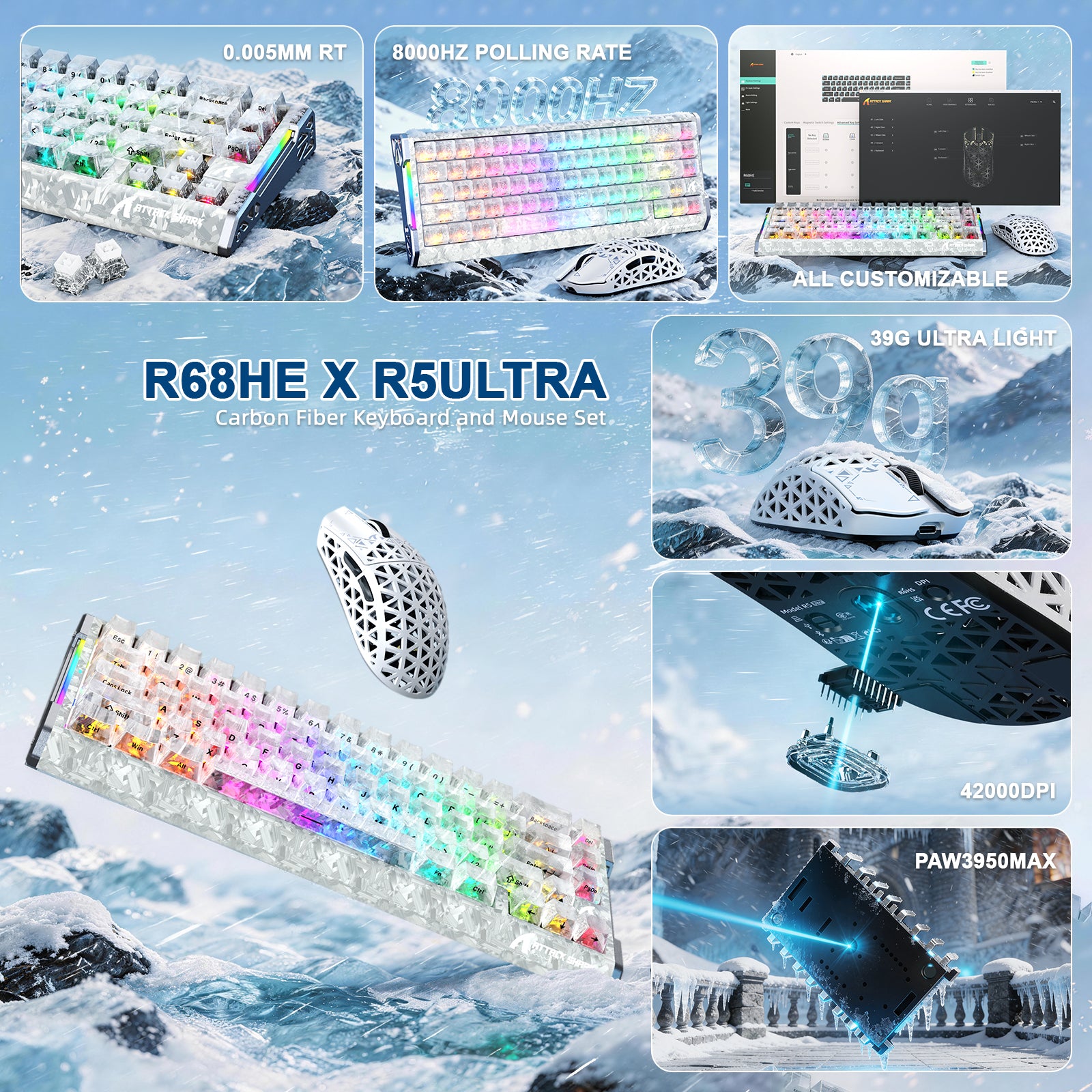 ATTACK SHARK R68 HE & R5 ULTRA Carbon Fiber Gaming Bundle