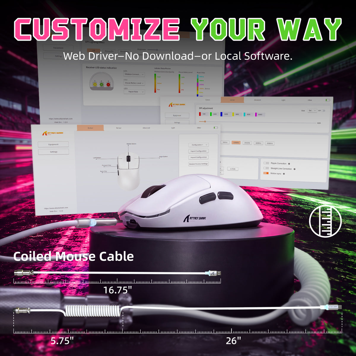 ATTACK SHARK F1 AIR 39g Wireless PAW3955MAX Gaming Mouse with C06 Ultra Cable