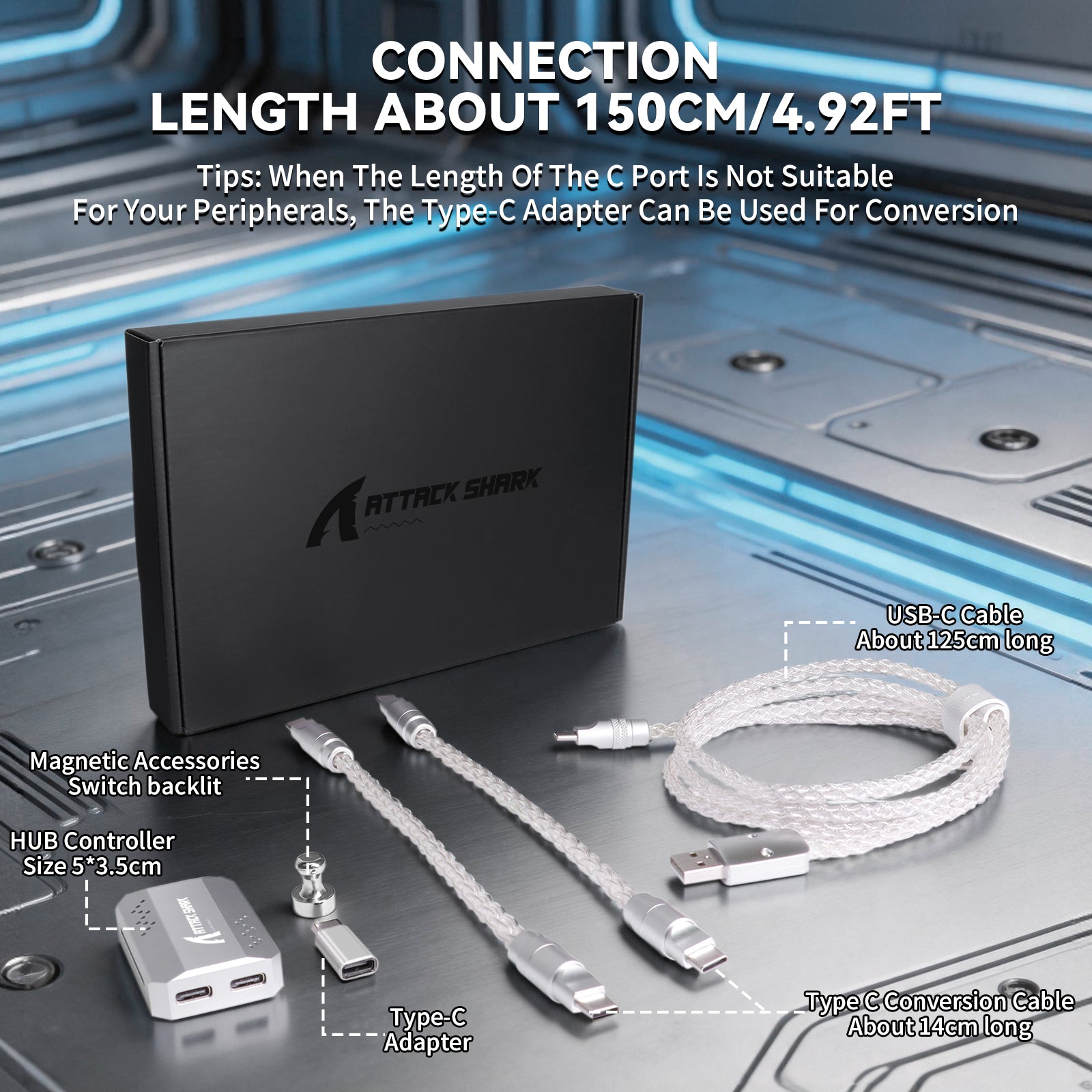 ATTACK SHARK C07 PRO 2-In 1  Type C Cable for 8KHz Gaming Keyboard/Mouse