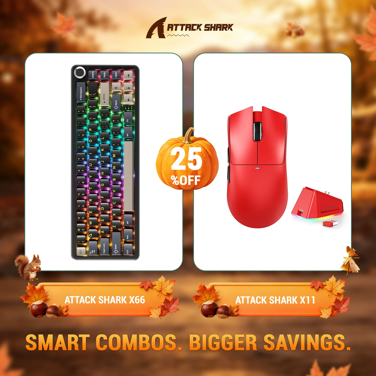 ATTACK SHARK X66 Wireless Mechanical Keyboard + X11 Wireless Gaming Mouse Bundle