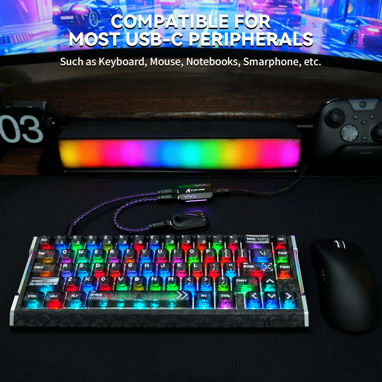 ATTACK SHARK C07 PRO 2-In 1  Type C Cable for 8KHz Gaming Keyboard/Mouse