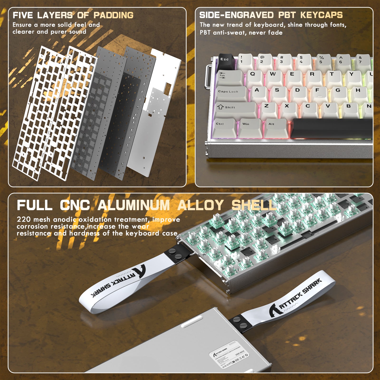 ATTACK SHARK X68MAX HE Rapid Trigger CNC Aluminum Keyboard Magnetic Switch with C01Ultra RGB Coiled Cable