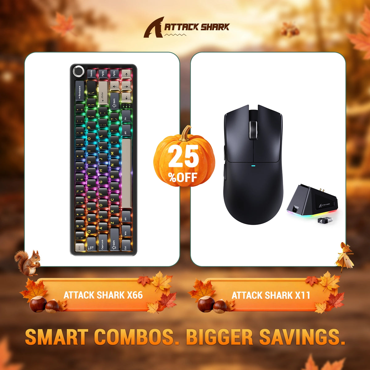 ATTACK SHARK X66 Wireless Mechanical Keyboard + X11 Wireless Gaming Mouse Bundle