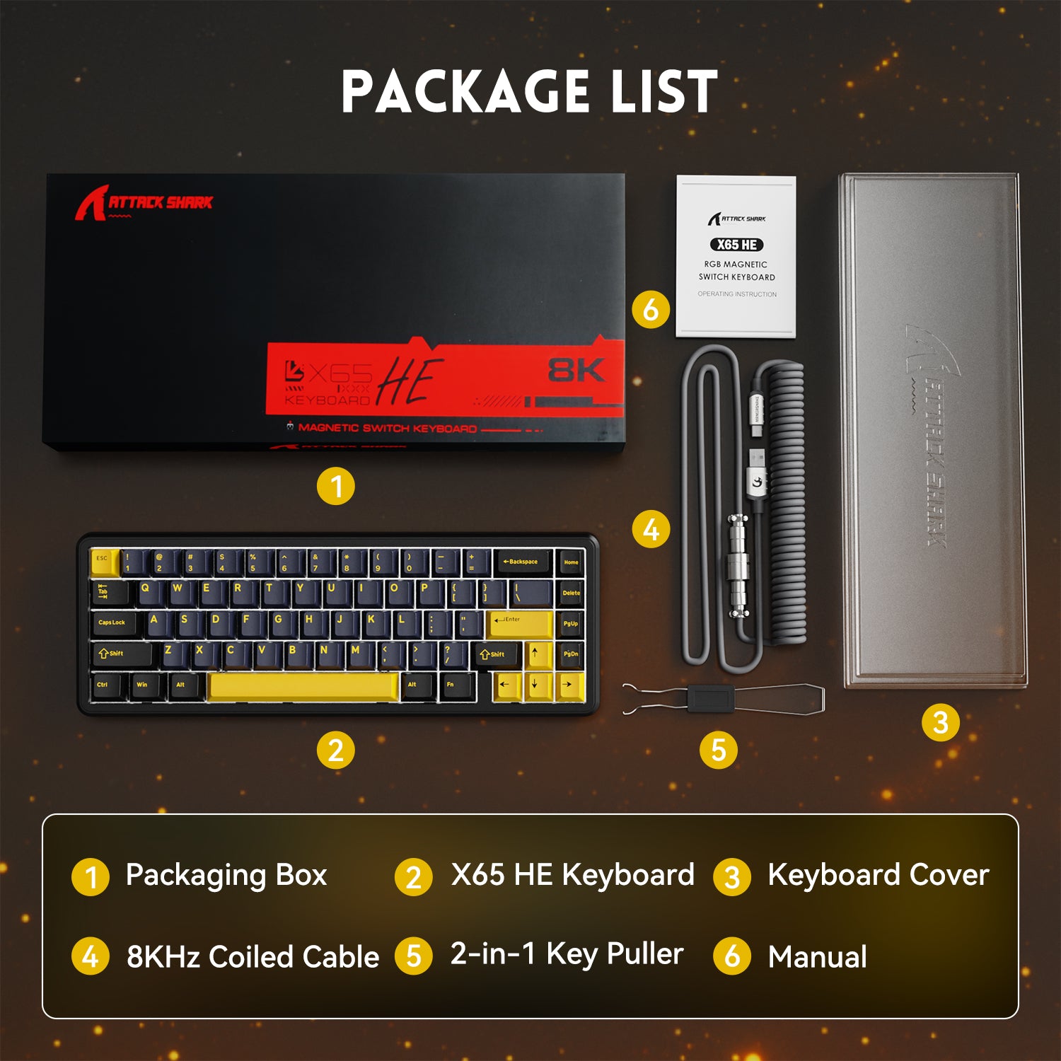 X65 HE Keyboard package contents