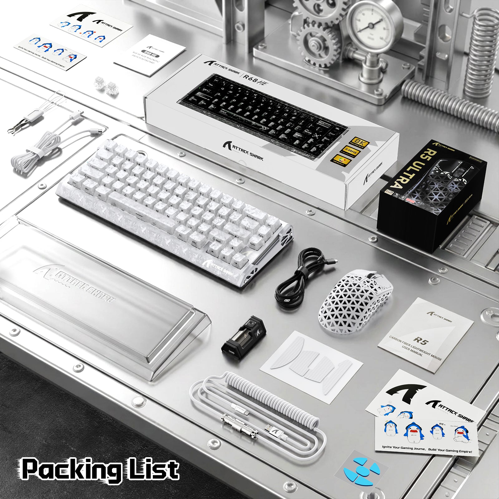 ATTACK SHARK R68 HE & R5 ULTRA Carbon Fiber Gaming Bundle With C01 ULTRA Coiled Cable